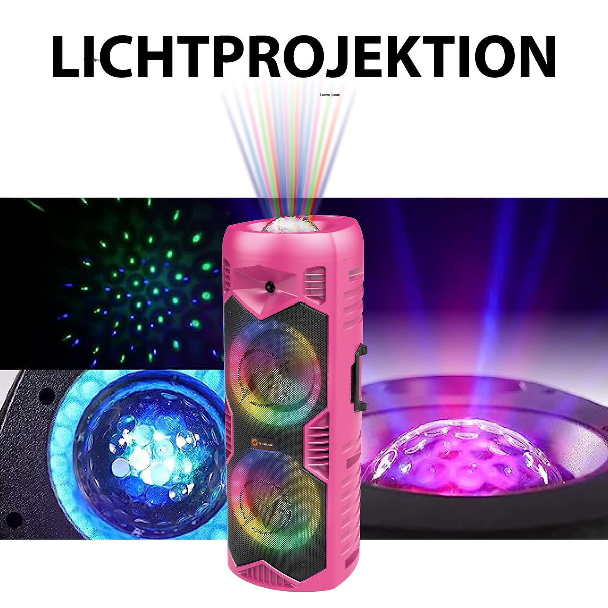 N-Gear Let's Go Party 5150 Rosa - Altavoz Bluetooth portatil - Altavoz inalámbrico de 200 vatios con Luces Disco y micrófono Incluido - 5 Horas de reproducción