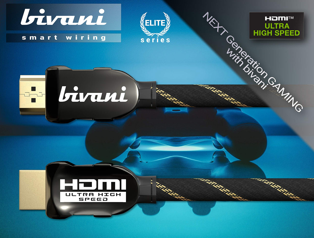 bivani Cable HDMI 2.1a de 8 K, 4 metros, 48 Gbps, cable HDMI de alta velocidad, certificado HDR10+, Ethernet de alta velocidad, PS5 y Xbox Series X Ready, revestimiento de nailon, serie Elite - 4M