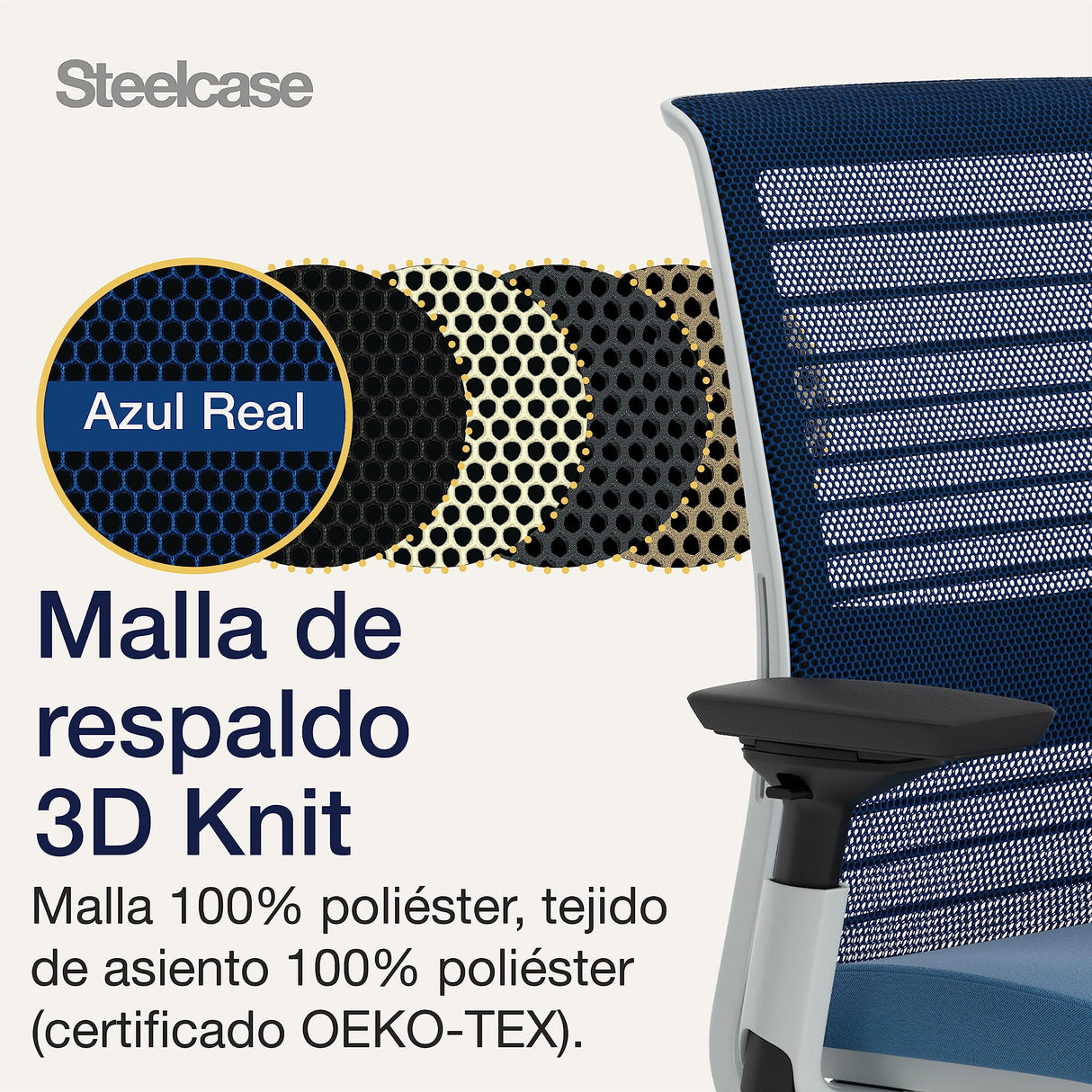 Steelcase Think, silla de oficina ergonómica con respaldo de malla, sujeción lumbar regulable en altura y brazos regulables Cobalto