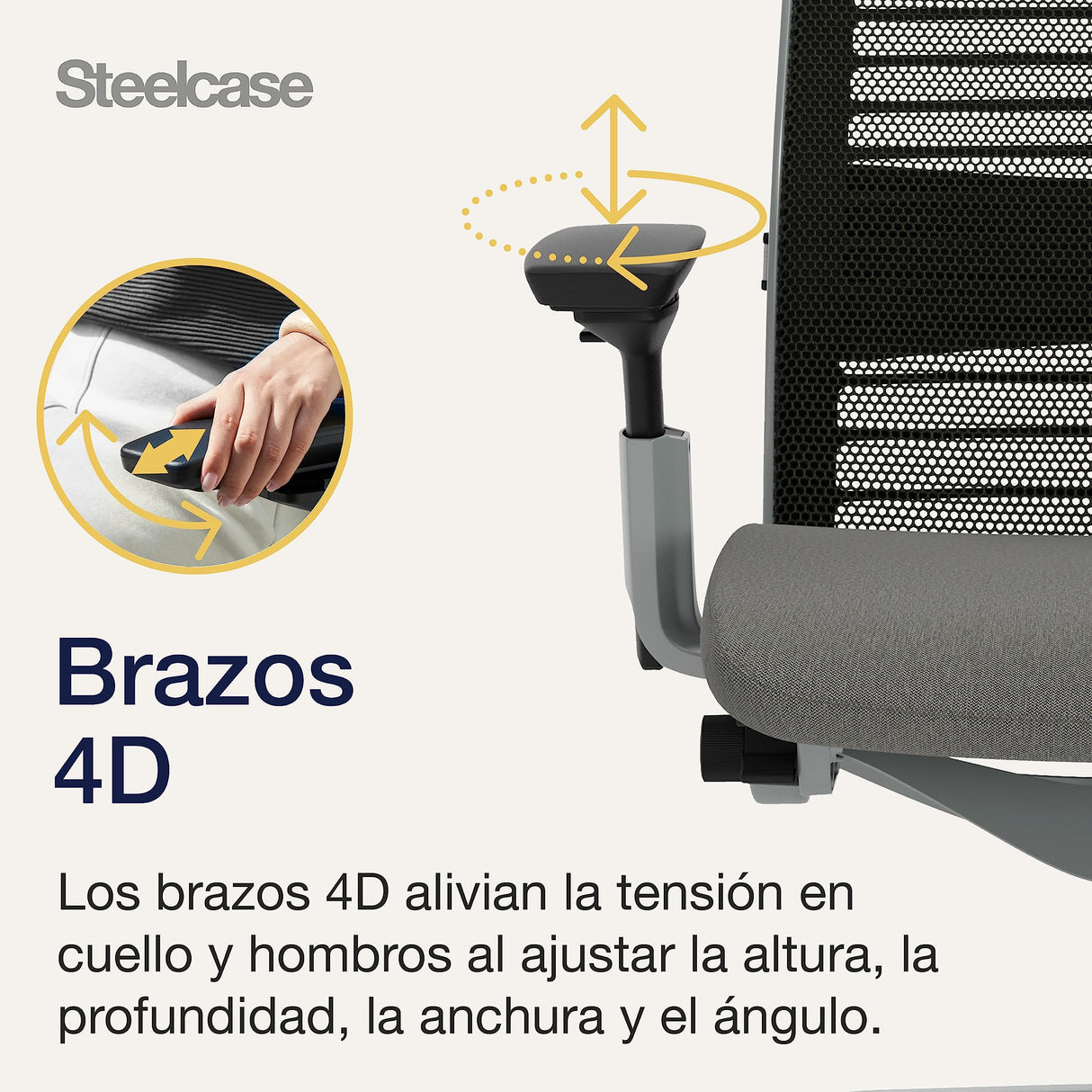 Steelcase Think, silla de oficina ergonómica con respaldo de malla, sujeción lumbar regulable en altura y brazos regulables Gris búho