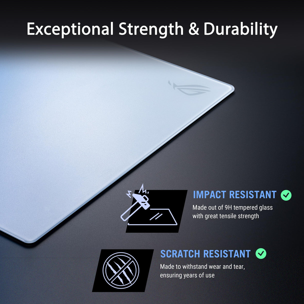 ASUS, ROG Moonstone Ace L, Alfombrilla de ratón de Cristal para Juegos, Superficie ultrasuave, diseño con reducción de Ruido, Vidrio Templado 9H, resiste Impactos y arañazos, Base de Silicona