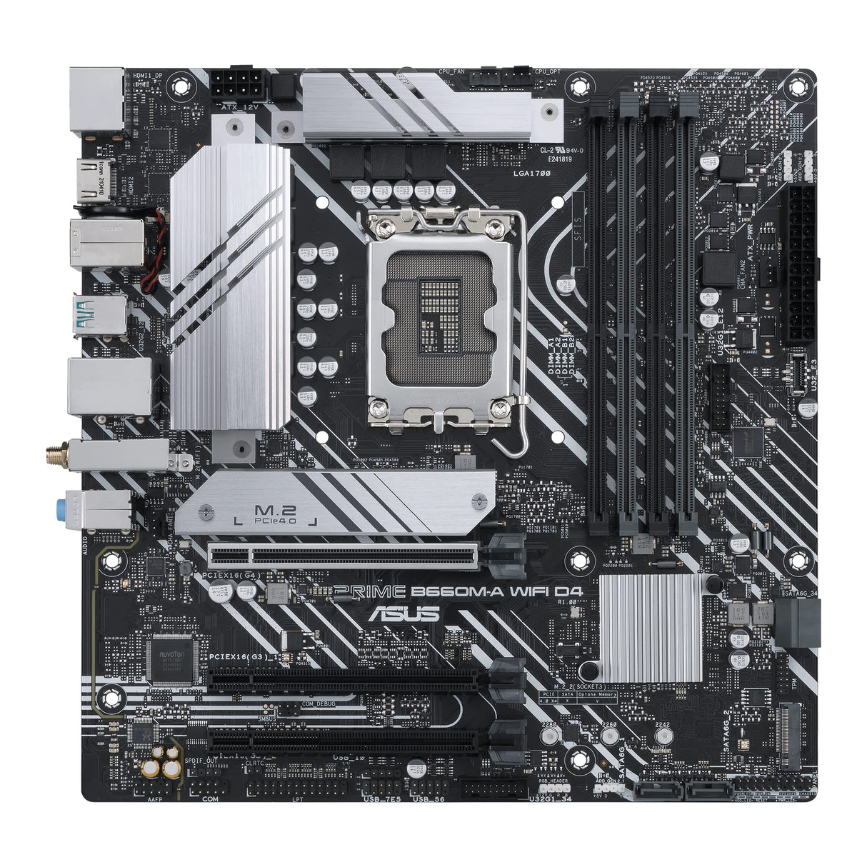 ASUS PRIME B660M-A WIFI D4 - Placa base mATX Intel B660 LGA 1700 (PCIe 4.0, dos M.2, Intel 1Gb Ethernet, Wi-Fi, DP, 2 HDMI, USB 3.2 Gen. 2 trasero, USB 3.2 Gen. 1 de tipo C frontal, Aura Sync)