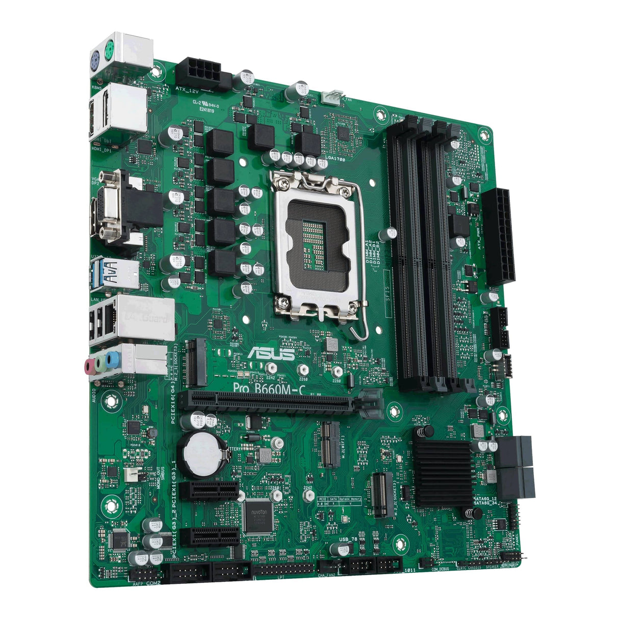 ASUS Technology Holland B.V. Pro B660M-C D4-CSM Placa Base mATX, Intel B660, LGA1700, DDR4, PCI 4.0, LAN Intel 1Gb Realtek 7.1 Surround, 2xM.2, 4xSATA 6GB/s, USB 3.2 Gen 1 Control Center Express Negro