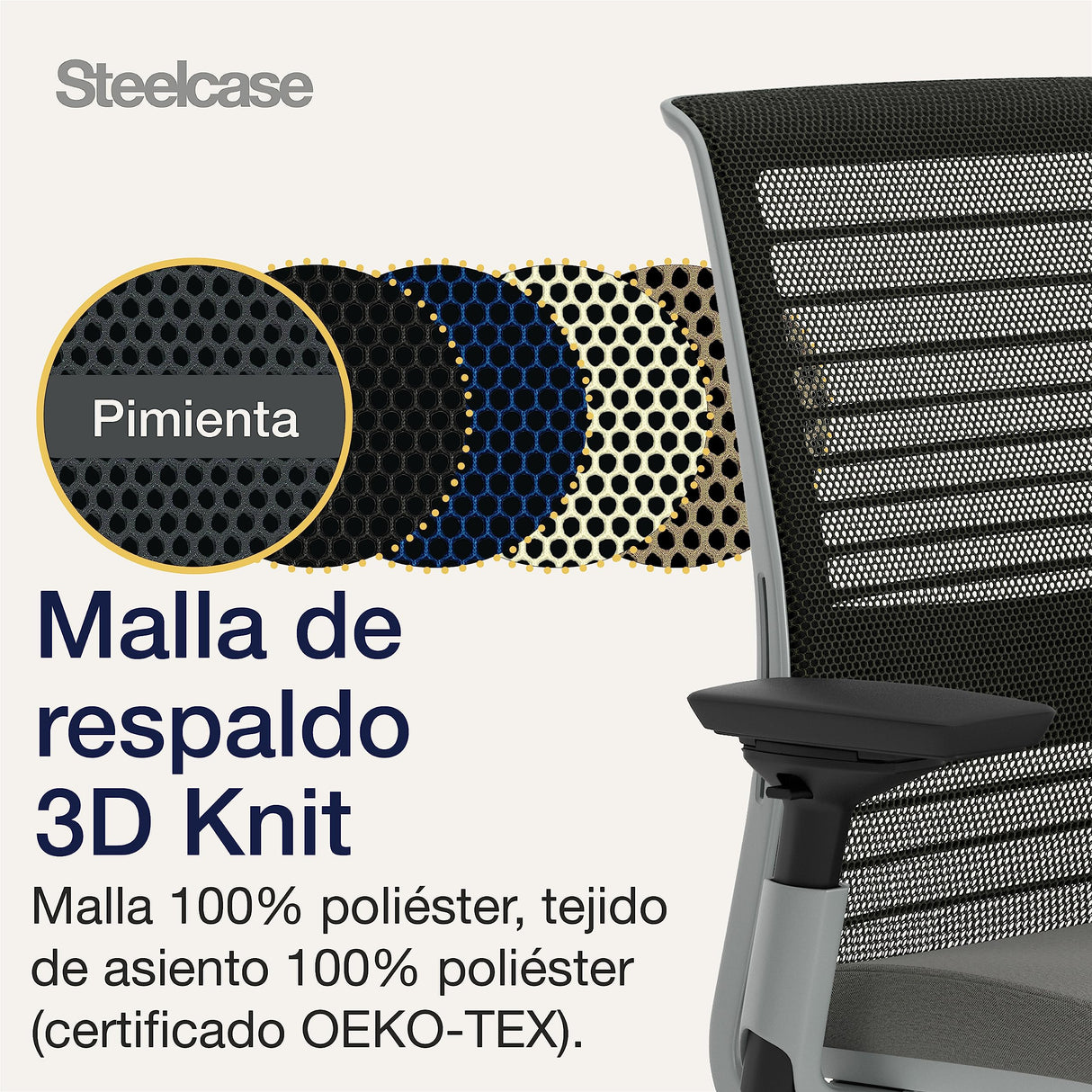 Steelcase Think, silla de oficina ergonómica con respaldo de malla, sujeción lumbar regulable en altura y brazos regulables Gris búho