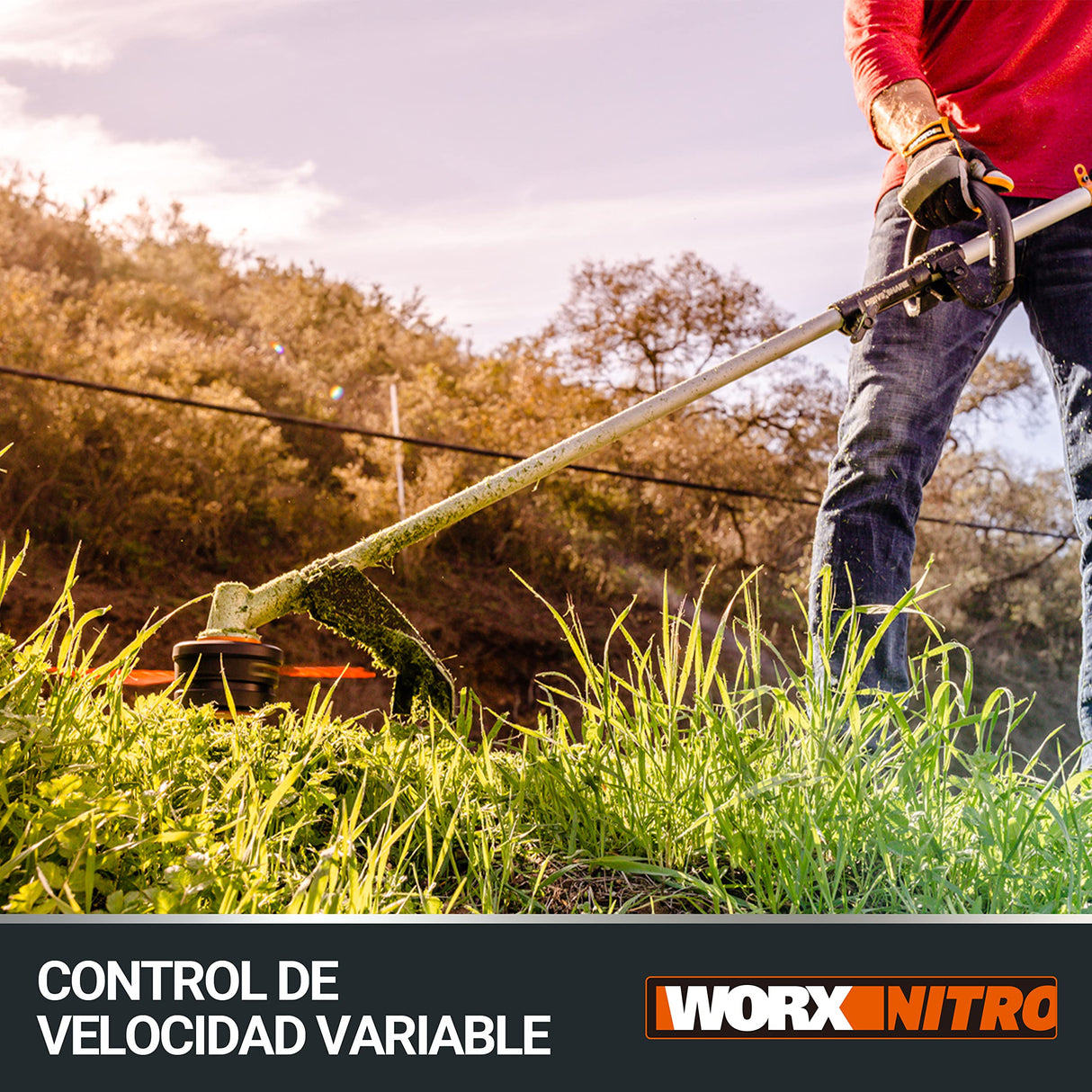 WORX Cortabordes y desbrozadora Nitro 38cm 40V (2x20V) | PowerShare | Motor sin escobillas | WG186E.1-2 baterías 4Ah| Cargador | 2 en 1 | Doble Hilo