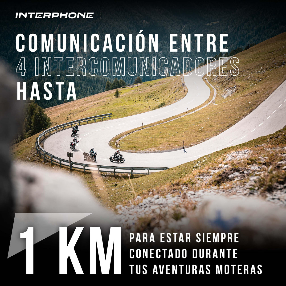 Interphone Sport HD Intercomunicador Casco Moto Individual, para hasta 4 usuarios a 1 km de Distancia, intercomunicador con Bluetooth para GPS y Llamadas, Accesorios Moto con 15 h de autonomía, IP67