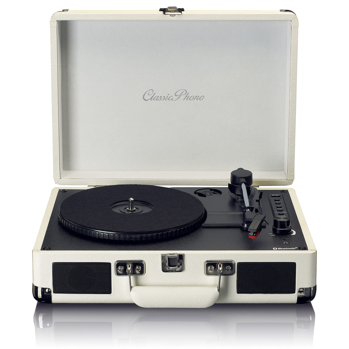Lenco TT-115CR - Tocadiscos Bluetooth, Altavoces Integrados, Estuche Compacto Portátil Tocadiscos, USB, AUX, Adaptador 45RPM, Crema
