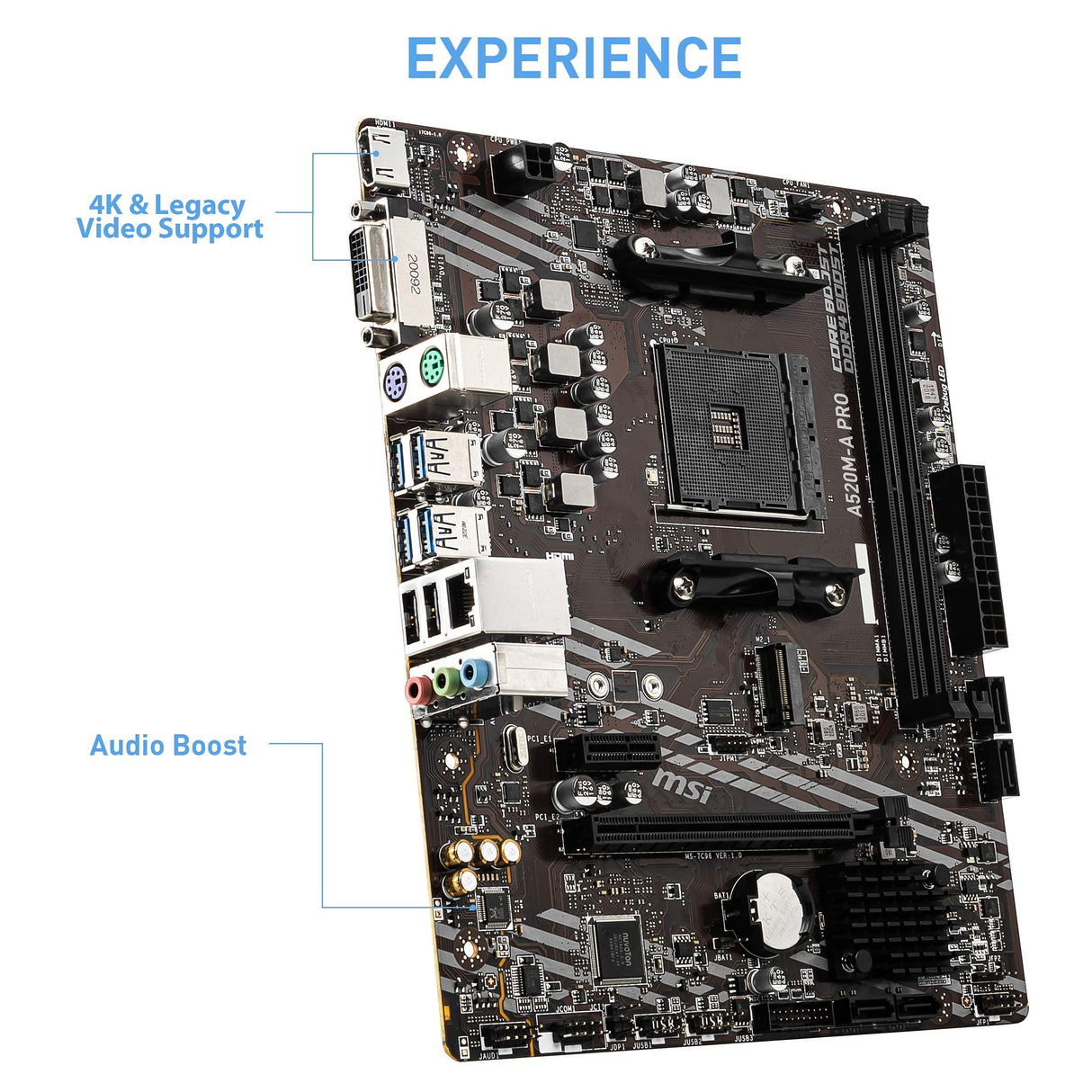 MSI Placa Base para Juegos A520M-A Pro (AMD Ryzen 5000, AM4, DDR4, PCIe 3.0, SATA 6Gb/s, M.2, USB 3.2 Gen 1, DVI/HDMI, Micro-ATX)
