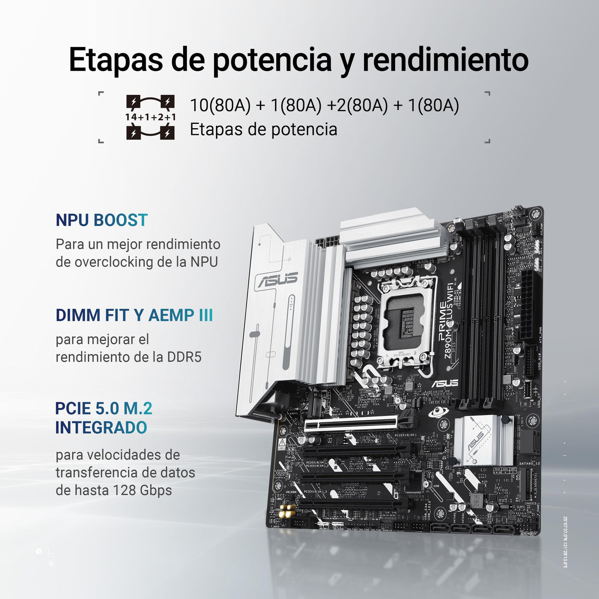 ASUS Prime Z890M-PLUS WiFi - Placa Base mATX, 10+1+2+1 (80 A) etapas de Potencia, PCIe 5.0 Compatible con GPU de última generación, Puerto USB Tipo-C a 20 Gbps, 3 Ranuras M.2, Wi-Fi 7, Q-Antenna