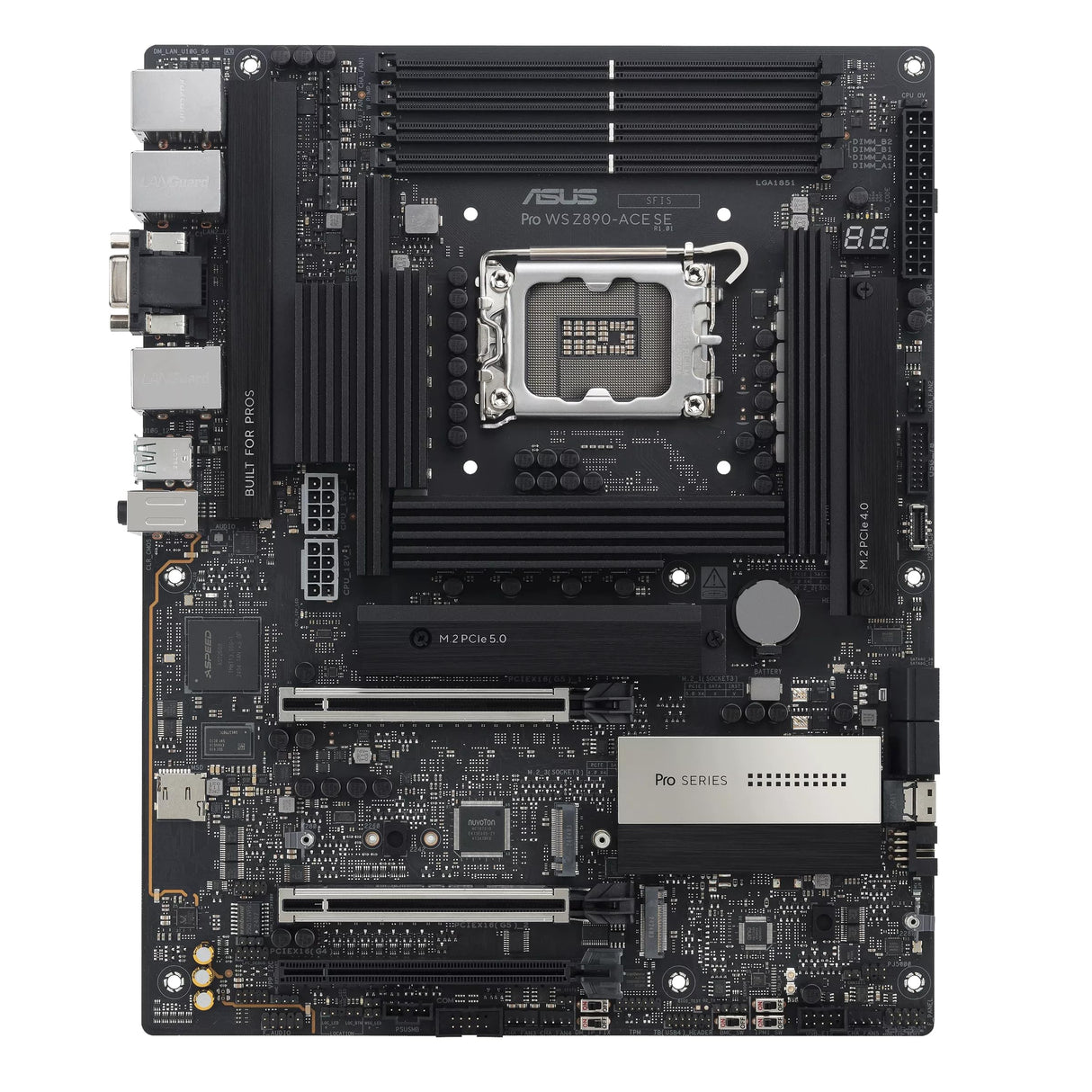 ASUS Pro WS Z890-ACE SE, Placa Base Intel ATX, 16+2+1+2 Fases de alimentación, Ranura DDR5, PCIe 5.0 para Tarjetas gráficas de Nueva generación, 4 Ranuras M.2, Puertos USB-C Thunderbolt, Negro
