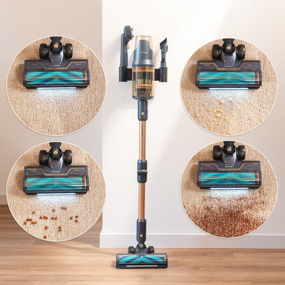 Cecotec Aspiradora Escoba sin Cable Conga Rockstar 10500 Solar AquaPet Flex. 780W, Máxima Potencia Succión 300AW, 100Mins Autonomía, Cepillo Hairless Antienredos, Tubo Flexible y Kit de Accesorios