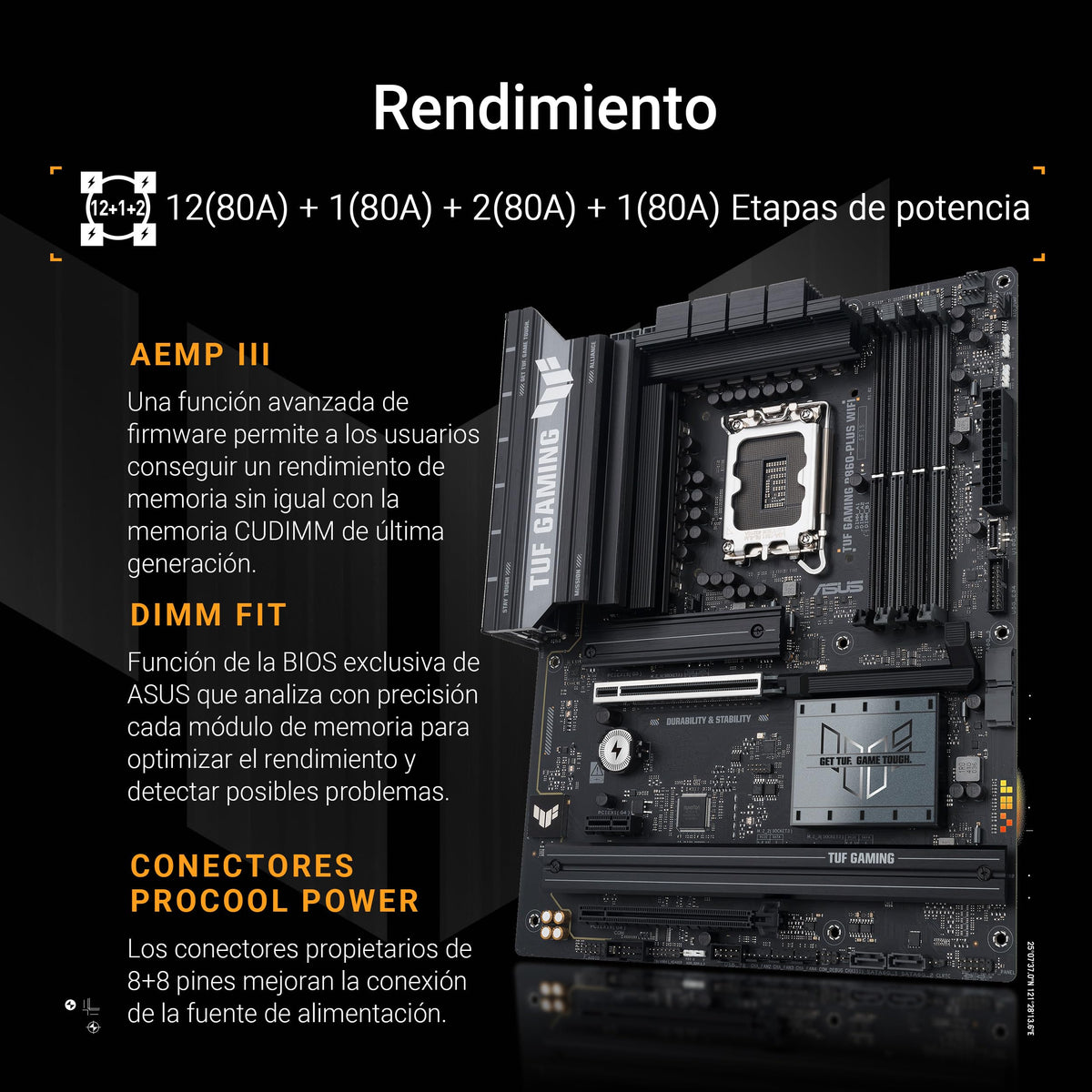 ASUS TUF Gaming B860-PLUS WiFi, Placa Base Intel ATX, 12+1+2+1 80A etapas de alimentación DrMOS, DDR5, PCIe 5.0, 3 Ranuras M.2, Wi-Fi 7, Realtek 2.5Gb Ethernet, DisplayPort, USB Tipo-C 20Gbps