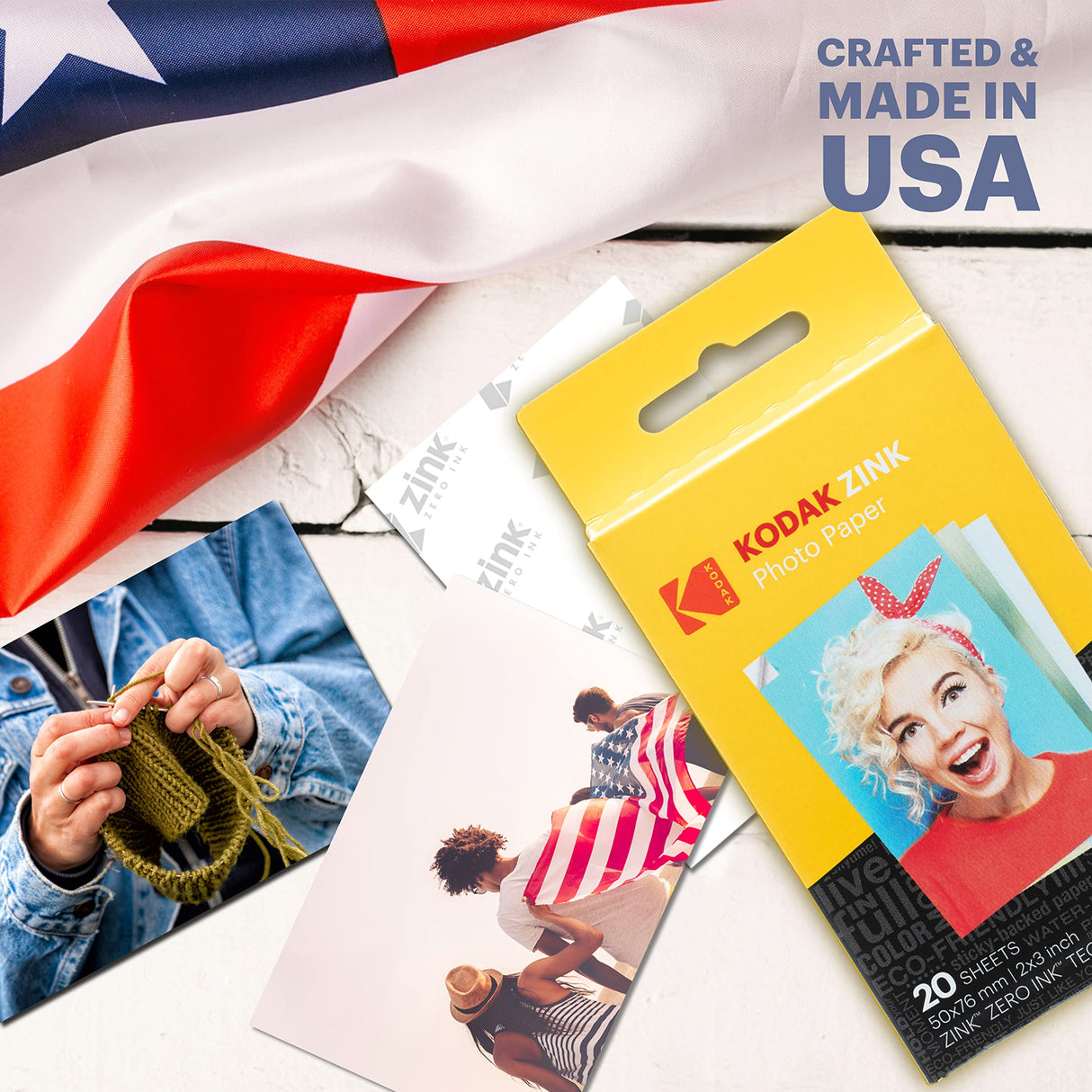 KODAK: Paquete cámara instantánea Printomatic (Negro) + Papel Zink (20 Hojas) + Funda álbum de Fotos + Marcos para Colgar + cómoda