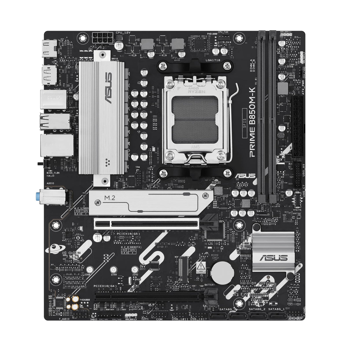 ASUS Prime B850M-K - Placa Base para Videojuegos AMD AM5 (Ryzen 9000, Memoria DDR5, 2 M.2, PCIe 5.0, BIOS Flashback, Aura Sync)