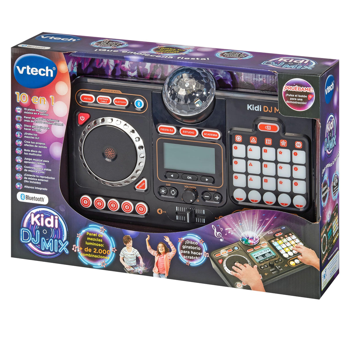 VTech - Kidi DJ Mix, Mesa de mezclas electrónica para niños 10 en 1, Bluetooth, Efectos de sonido, Luces, Bola de discoteca, Aprendizajes y juegos, Regalo para niños +6 años, Versión ESP