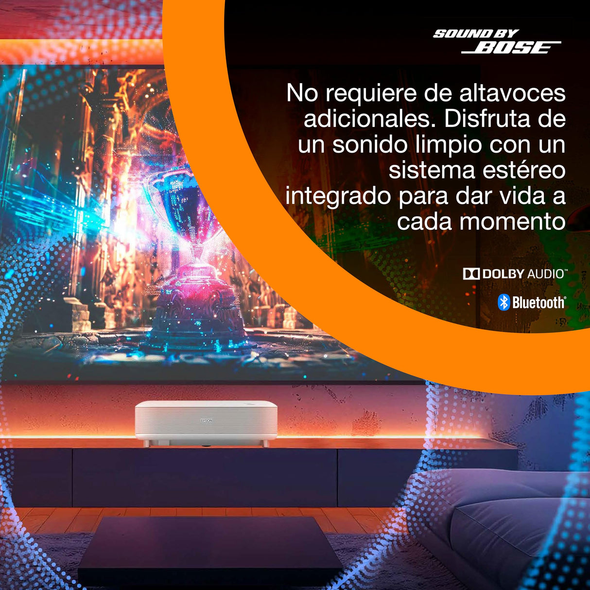 Epson Lifestudio Grand EH-LS670W Blanco Diamante, proyector láser Inteligente de Distancia ultracorta, 4K Pro UHD, Sound by Bose, Google TV, Pantallas de hasta 120″, 5 años de garantía*