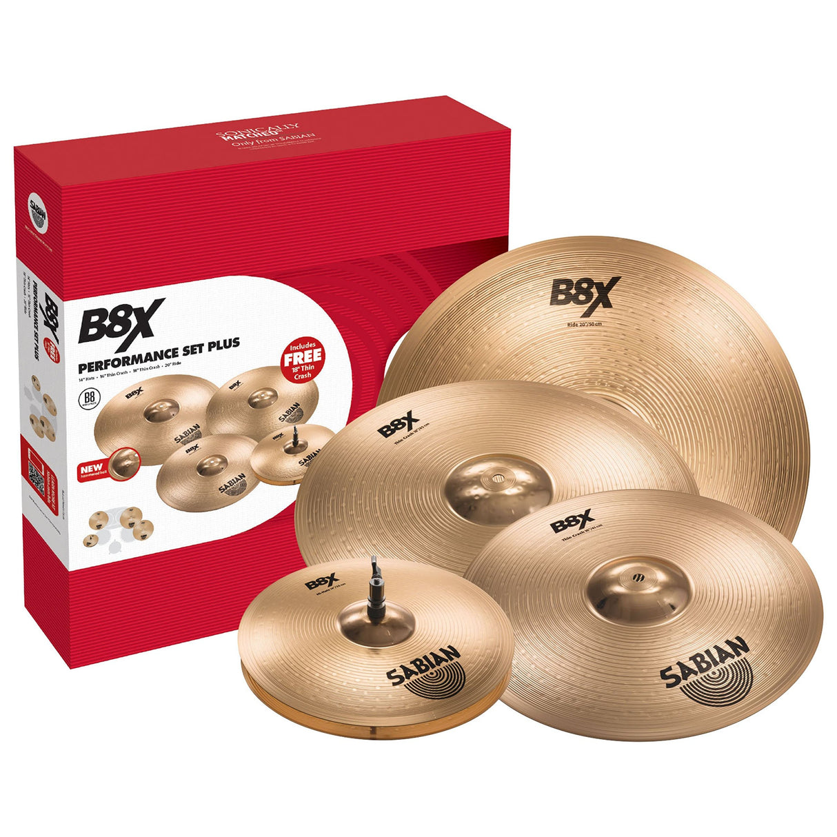 Sabian B8X Performance Cymbal Set Plus 14" Hats 16"/18" Thin Crash 20" Ride
