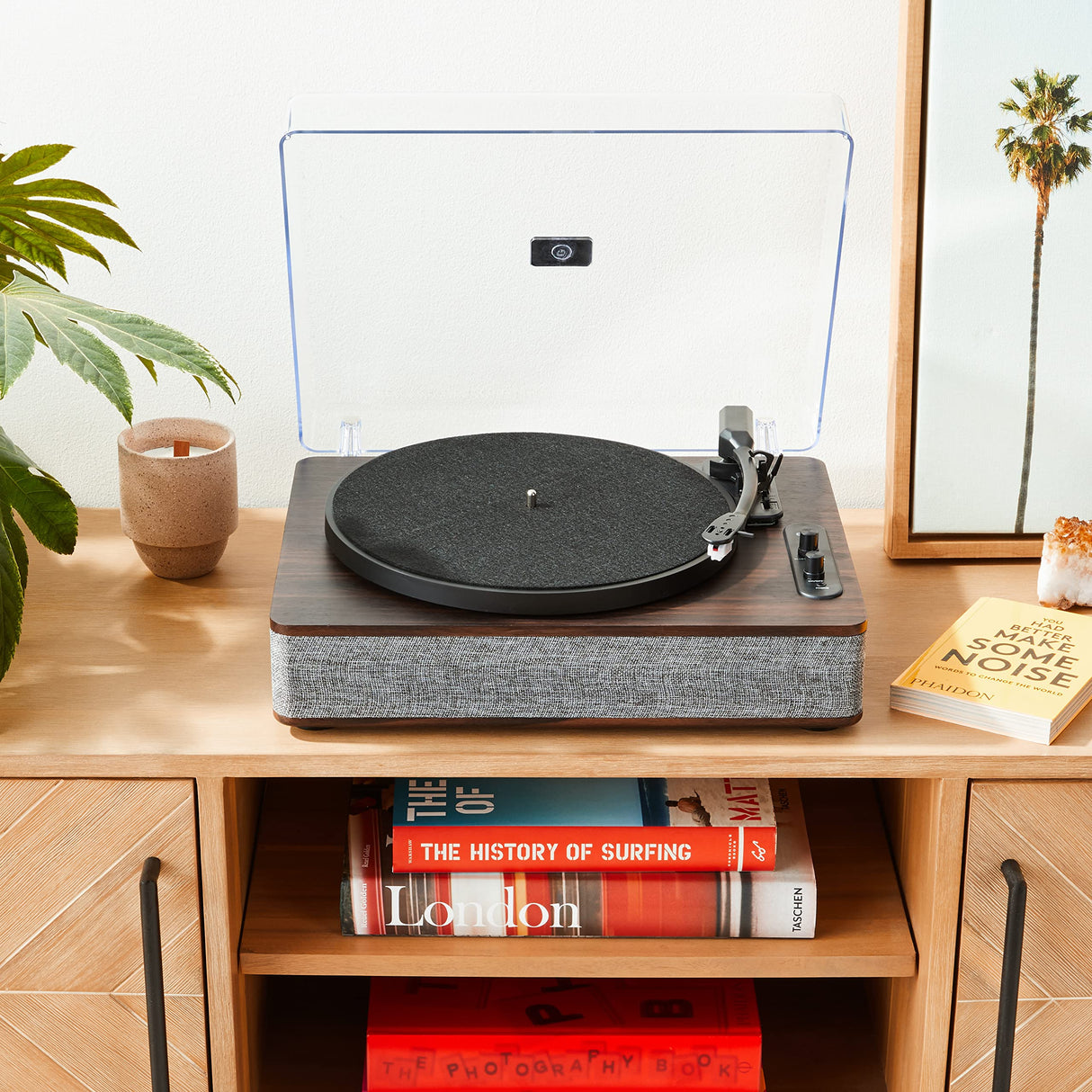 ION Audio Luxe LP - Tocadiscos de Vinilo Bluetooth con Altavoces, conversión USB, Plato de tamaño Completo, Auto-Stop, Salida de Auriculares, 3 velocidades, Madera Tintada