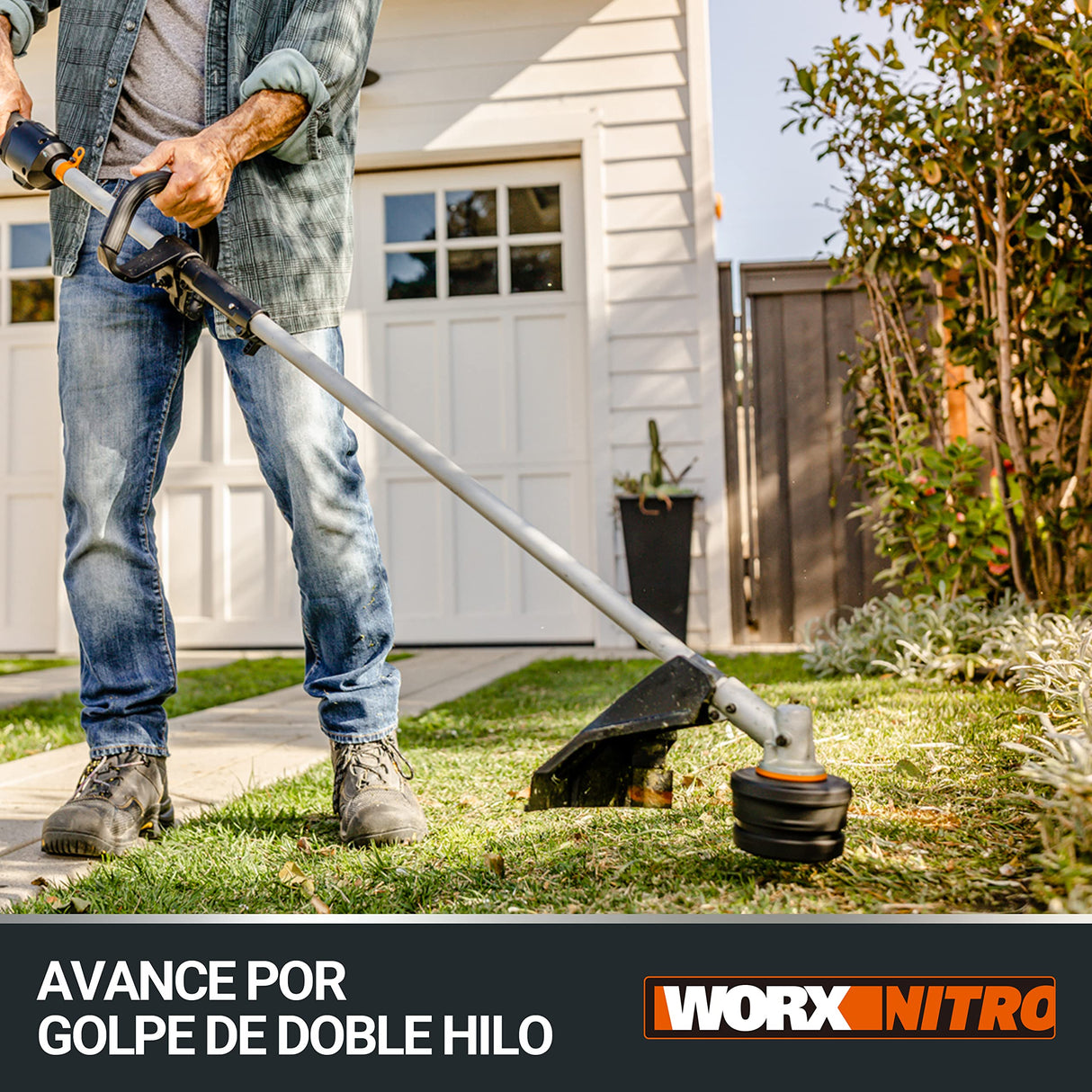 WORX Cortabordes y desbrozadora Nitro 38cm 40V (2x20V) | PowerShare | Motor sin escobillas | WG186E.1-2 baterías 4Ah| Cargador | 2 en 1 | Doble Hilo