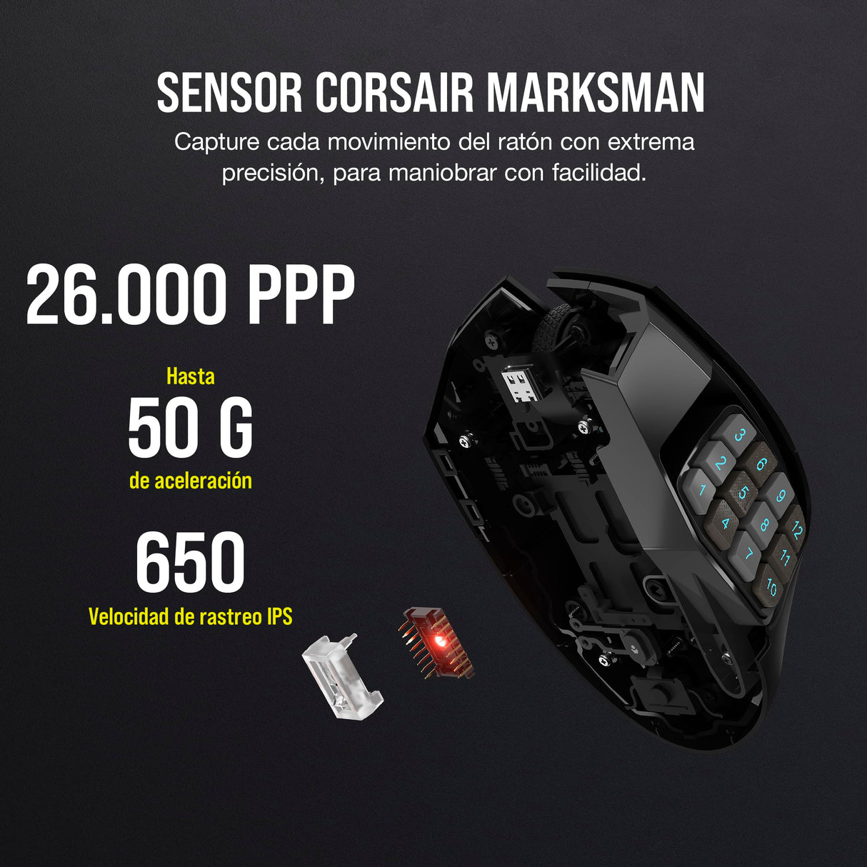 Corsair SCIMITAR ELITE WIRELESS MMO Ratón para Juegos - 26,000 DPI - 16 Botones Programables - Batería Hasta 150hrs - Compatible con iCUE - PC, PS5, PS4, Xbox - Negro