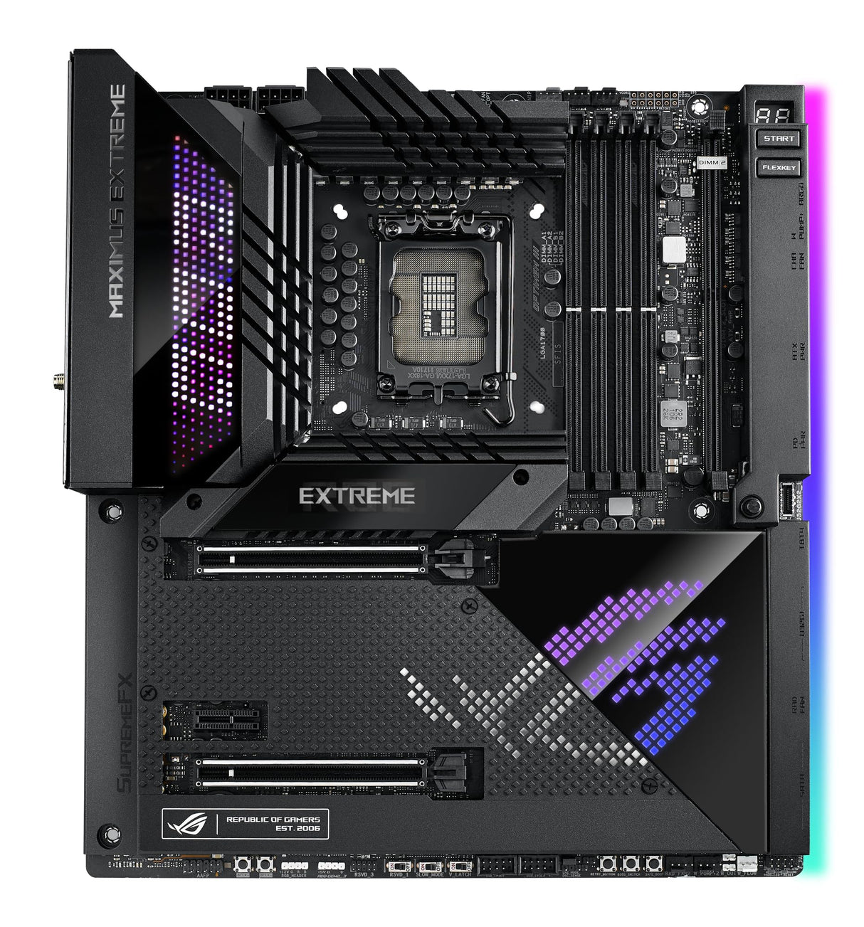 ASUS ROG Maximus Extreme, Placa Base Gaming Intel LGA 1700 EATX (VRM de 24+1 Fases, PCIe 5.0, Wi-Fi 6E, Ethernet de 10 GB y 2.5 GB, Cinco M.2, Thunderbolt 4 y Aura Sync), Z690 (Alder Lake)