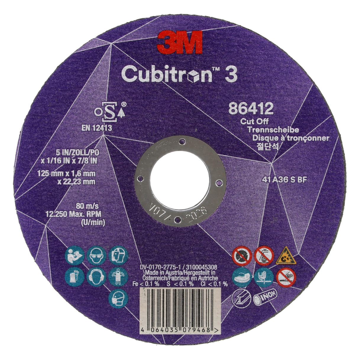 3M Cubitron 3 Disco de Corte, 86542, 60+, T41, 150 mm x 2 mm x 22.23 mm, EN, Paquete de 25 Unidades