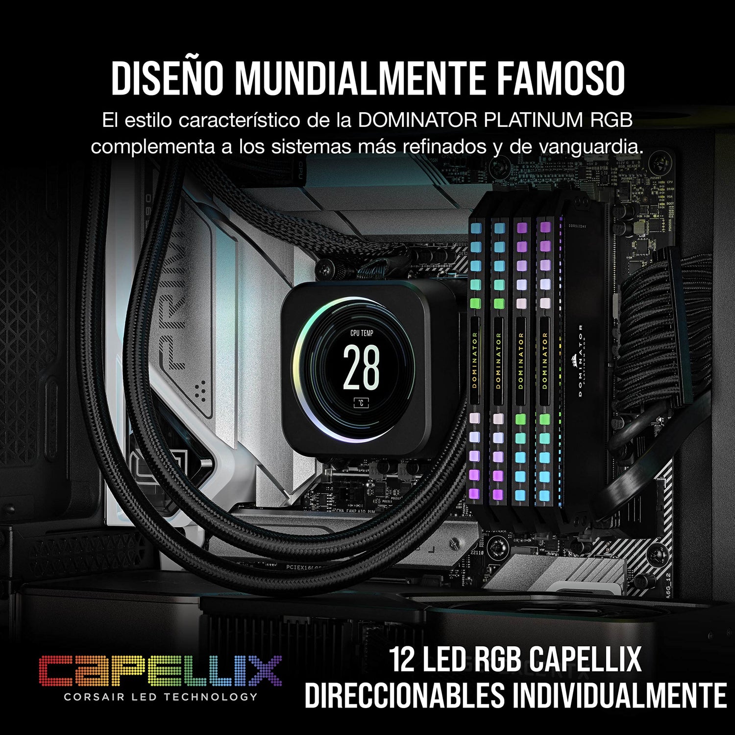 Corsair DOMINATOR PLATINUM RGB DDR5 32 GB (2 x 16 GB) 5200MHz C40 Memoria per Desktop (Regulación de voltaje integrada, Refrigeración DHX patentada, 12 LEDs CAPELLIX RGB, Optimizadas para Intel) Negro