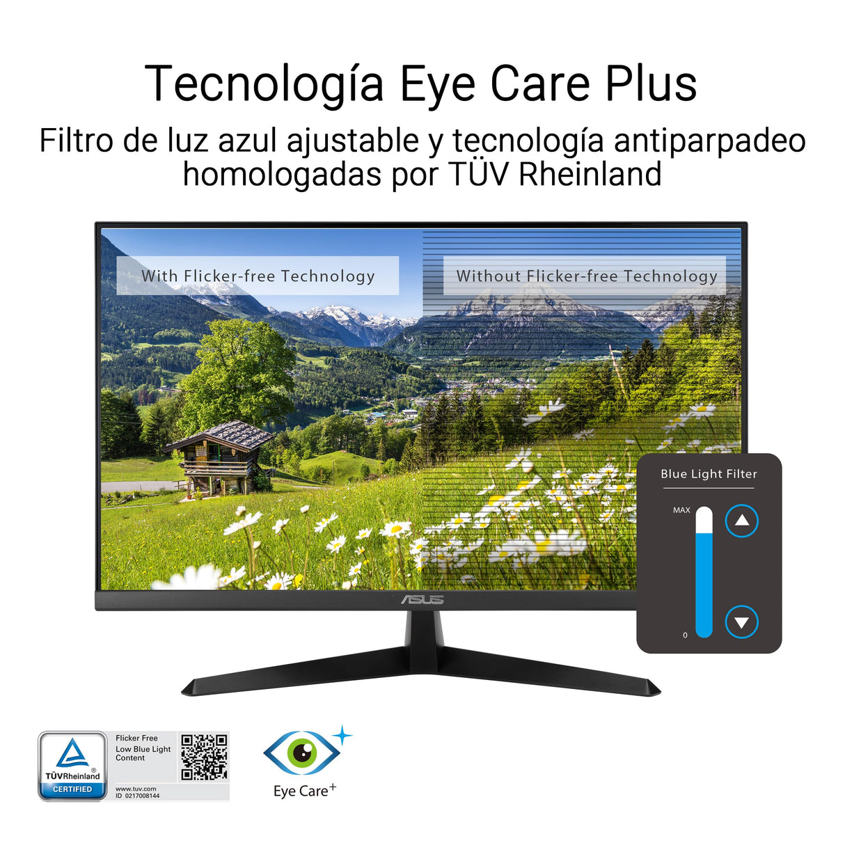 ASUS VY27UQ Monitor Eye Care de 27 Pulgadas 4K, 3840 x 2160, IPS, HDR-10, Adaptive Sync, tecnología Eye Care Plus, Filtro de luz Azul, antiparpadeo, Tratamiento Antibacteriano