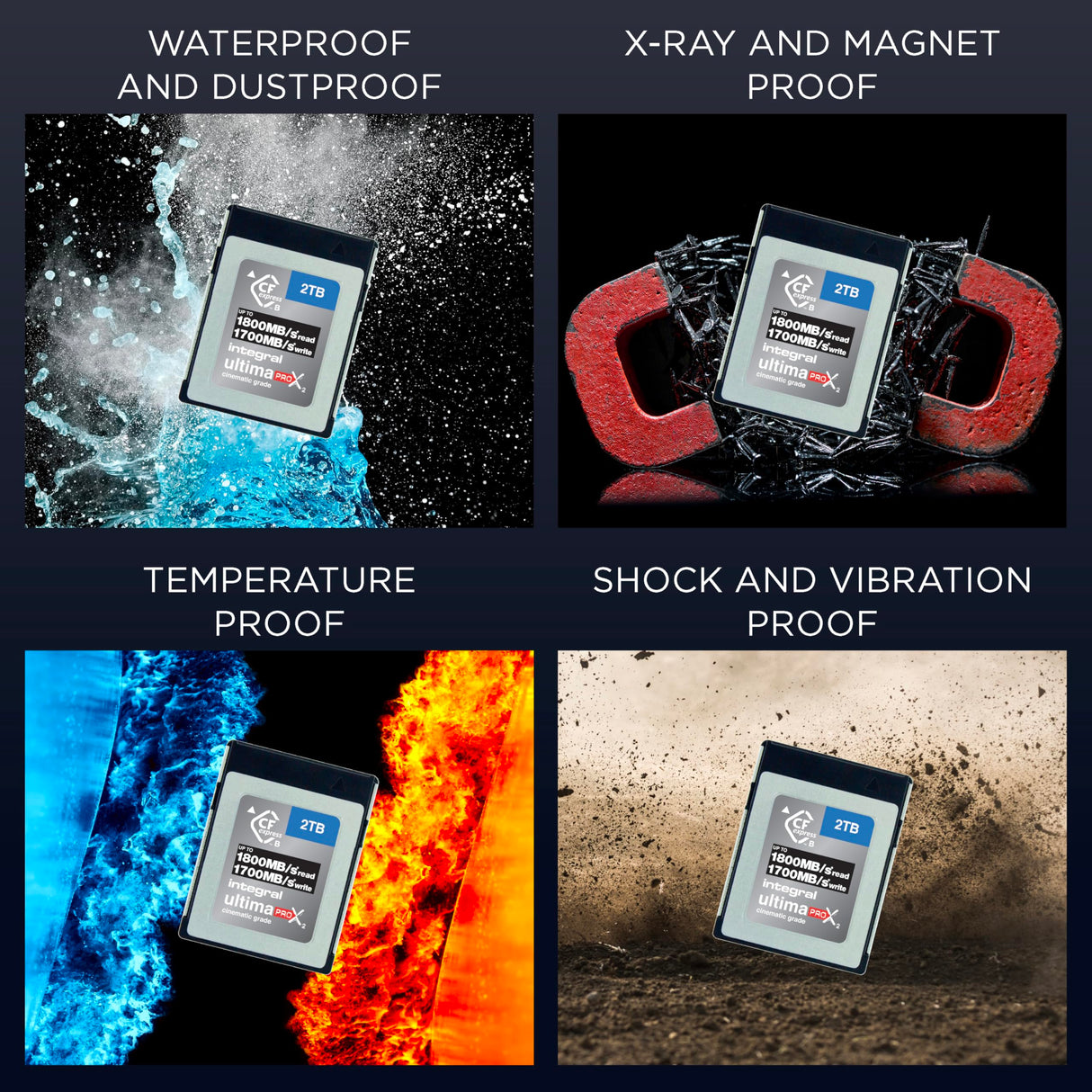 Integral 2TB CFexpress Memory Card Type B 2.0 12K and 8K Raw and 8K 120 FPS 1800MB/s Read 1700MB/s Write Speed 1300MB/s Sustained Write Speed Designed for Advanced Cinematic and DSLR Cameras