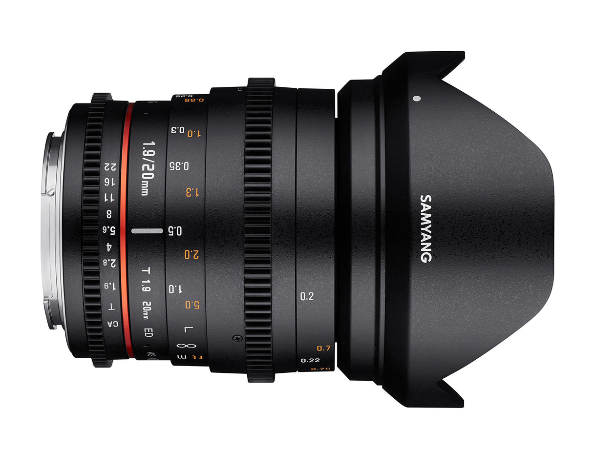 Samyang SA1420 - Objetivo para Video VDSLR II para Sony E (20 mm, T1.9 ED, AS UMC), Negro