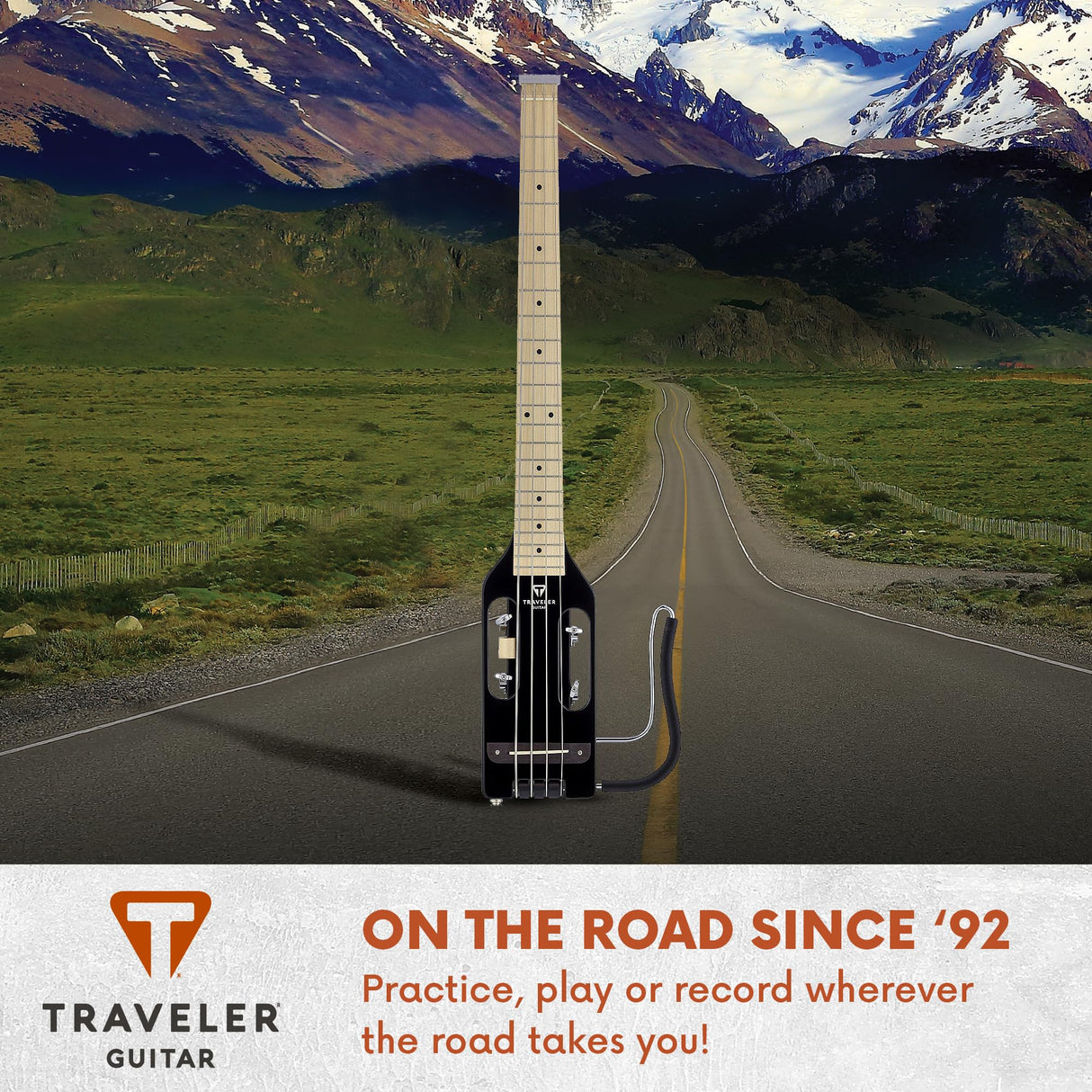 Traveler Guitar Bajo ultraligero, negro brillante (ULB BKGMP)