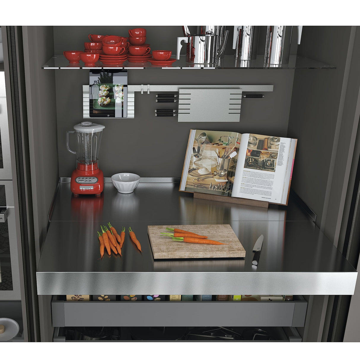 Emuca - Guías para mesa extensible y elevable Oplà Folding+39 M120, Anodizado inox, Aluminio