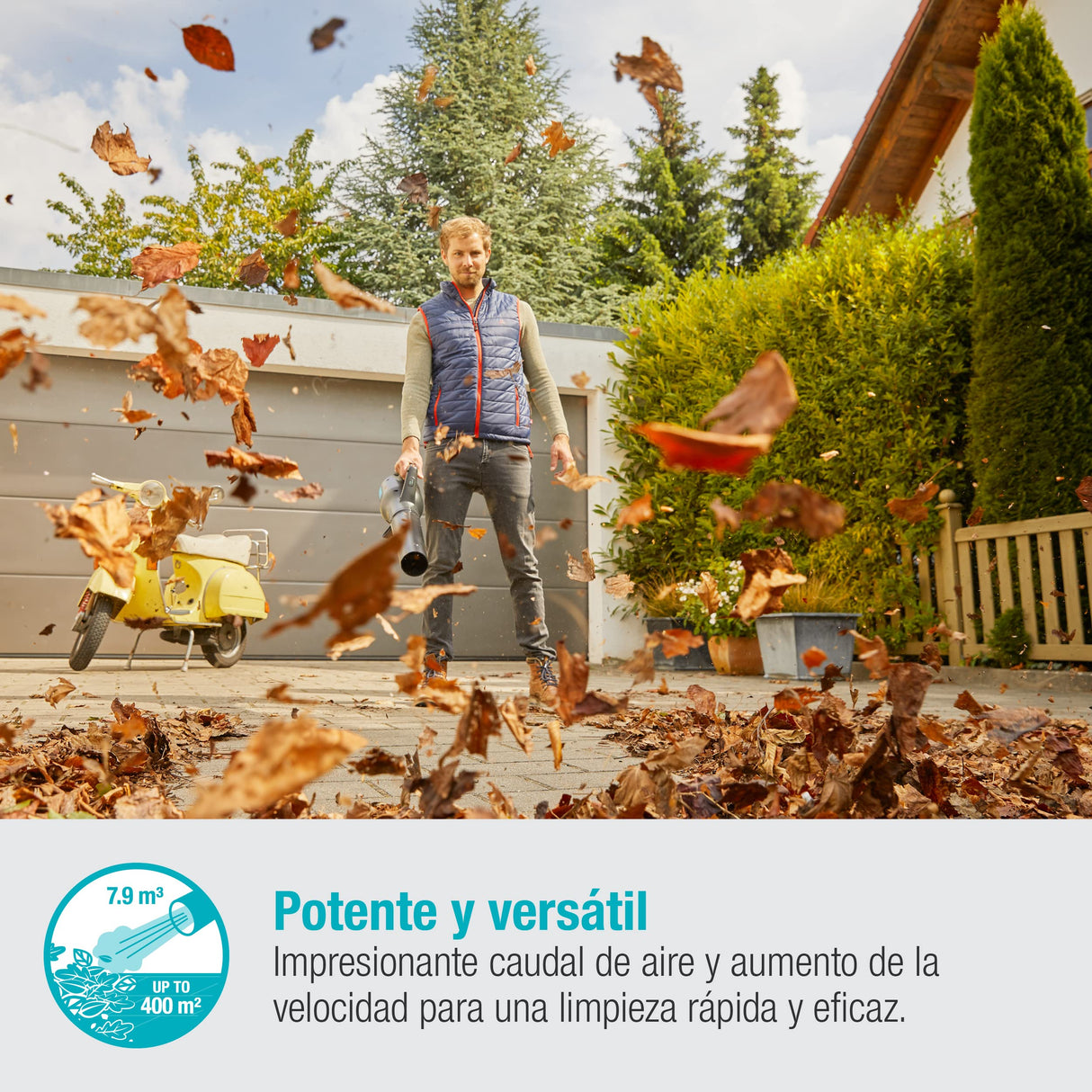 Gardena Set Ready-To-Use de PowerJet 18V P4A: potente soplador inalámbrico para una limpieza rápida y eficaz en casa y en el jardín, velocidad de soplado de 100 km/h (14890-20)