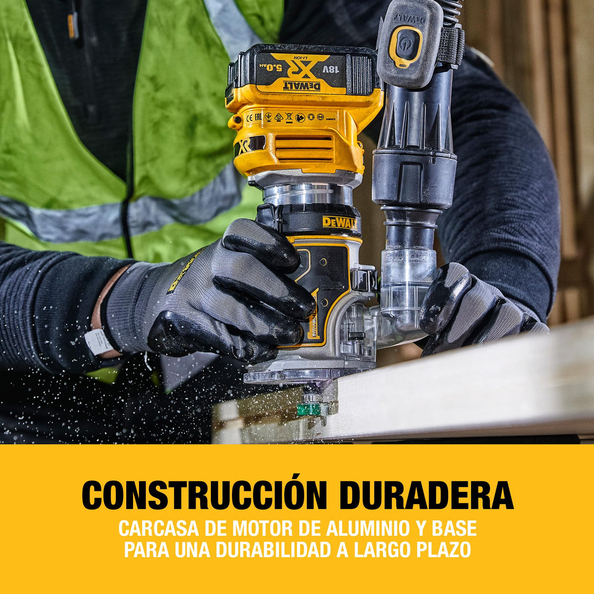 DEWALT Fresadora compacta XR 18V, motor sin escobillas, 1/4'' (8 mm), No incluye batería ni cargador, DCW604NT-XJ