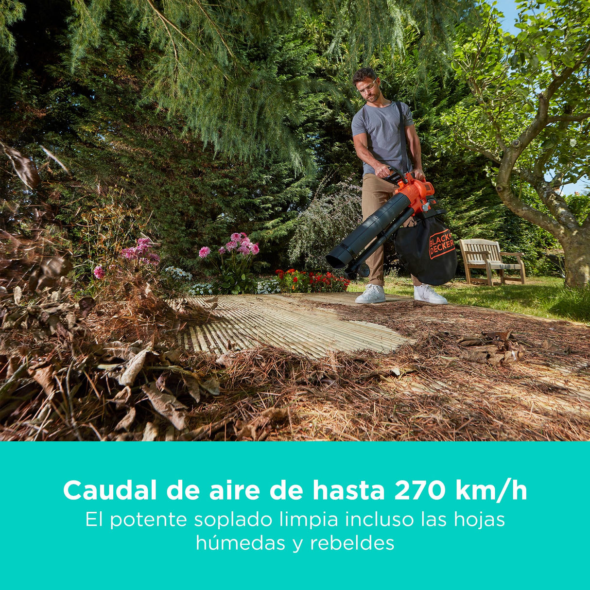 BLACK+DECKER Sopladora, aspiradora y trituradora de Hojas sin Cable de 36v, con Bolsa de recolección de 45L y batería de Litio de 2.5Ah, BCBLV3625L1-QW