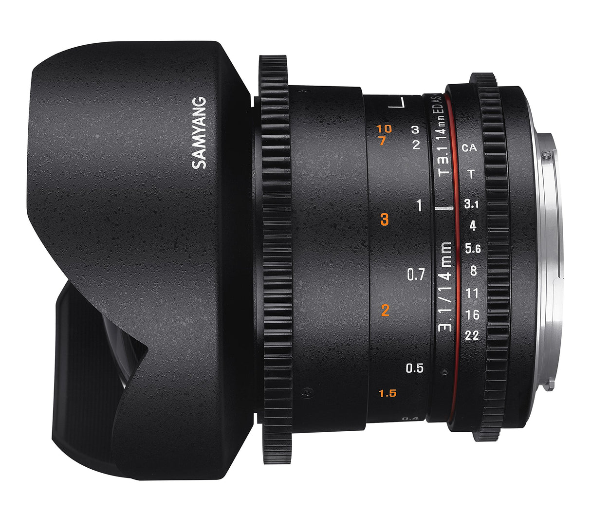 Samyang F1312603101 - Objetivo para vídeo VDSLR para Nikon F (Distancia Focal Fija 14mm, Apertura T3.1-22 ED AS IF UMC II), Negro