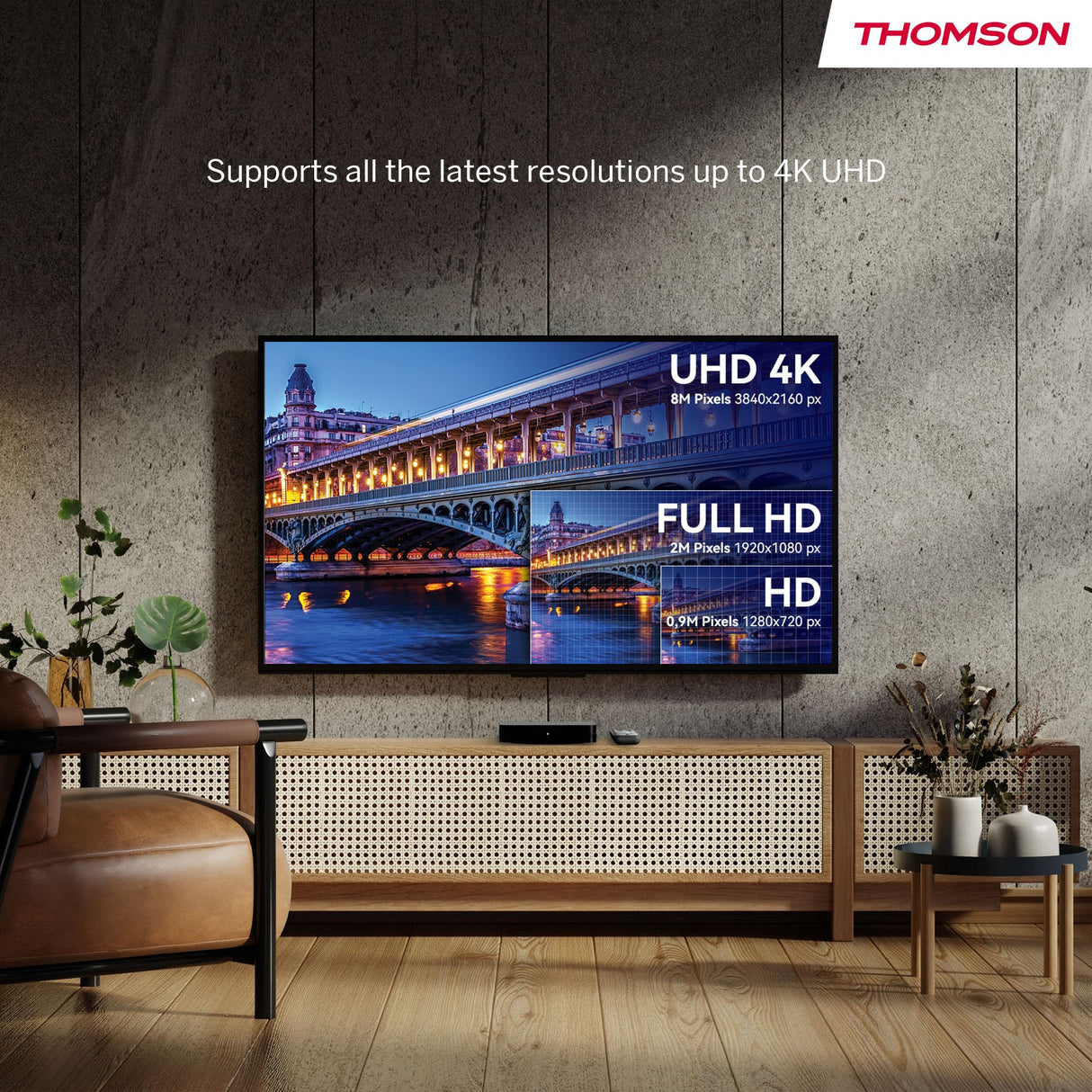 THOMSON Google TV Streaming Box 240, 4K UHD, Google Assistant, Google Cast, Wi-Fi, Bluetooth 5.0, HDMI 2.1, Dolby Atmos, Dolby Digital+, HDR10, 2 GB RAM, 8 GB Memoria