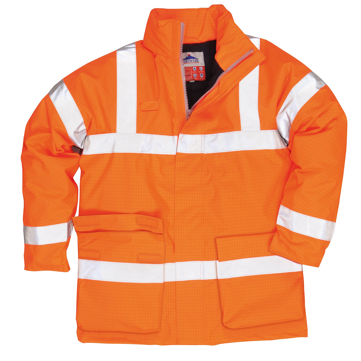 Portwest Parka De Alta Visibilidad, Ignífuga Y Antiestática Bizflame Rain, Tamaño: M, Color: Naranja, S778ORRM