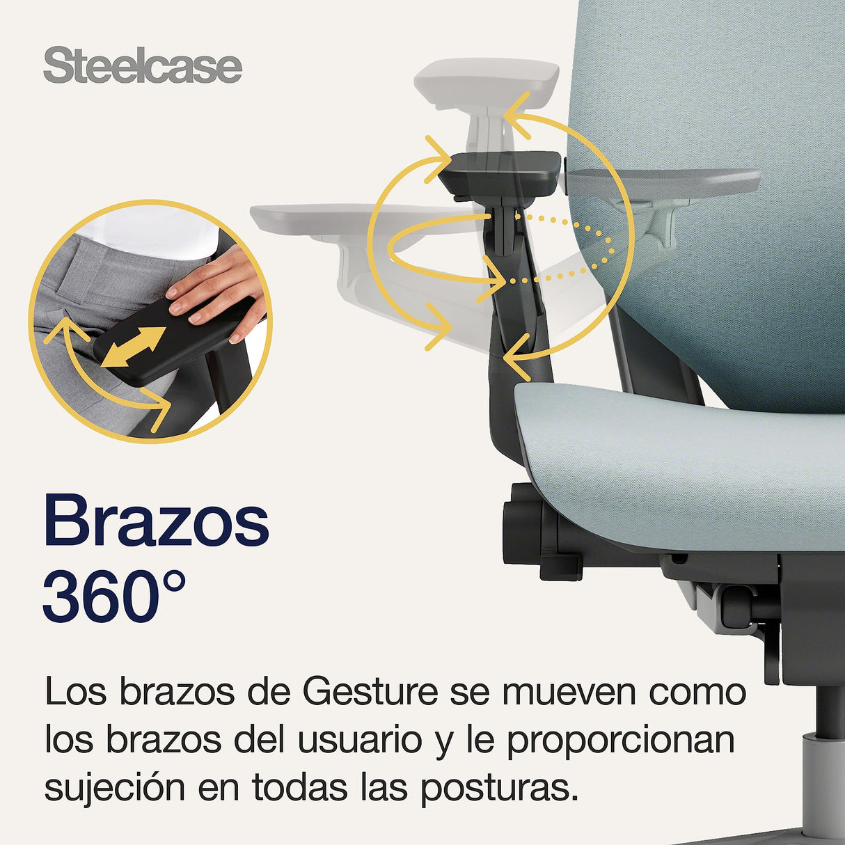 Steelcase Gesture, silla de oficina ergonómica con brazos 360 grados y sujeción lumbar regulable Nube tormenta