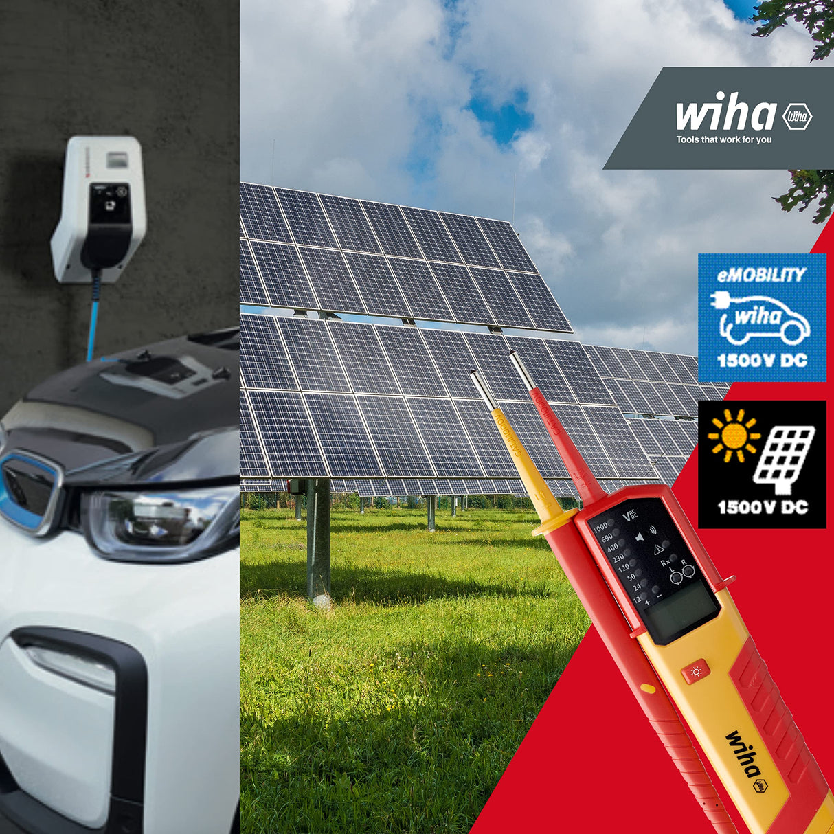Wiha Comprobador de tensión y paso eMobility, 12-1.000 V CA, CAT IV incl. 2 pilas AAA (44319)