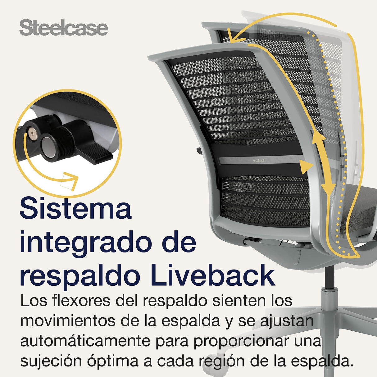 Steelcase Think, silla de oficina ergonómica con respaldo de malla, sujeción lumbar regulable en altura y brazos regulables Gris búho