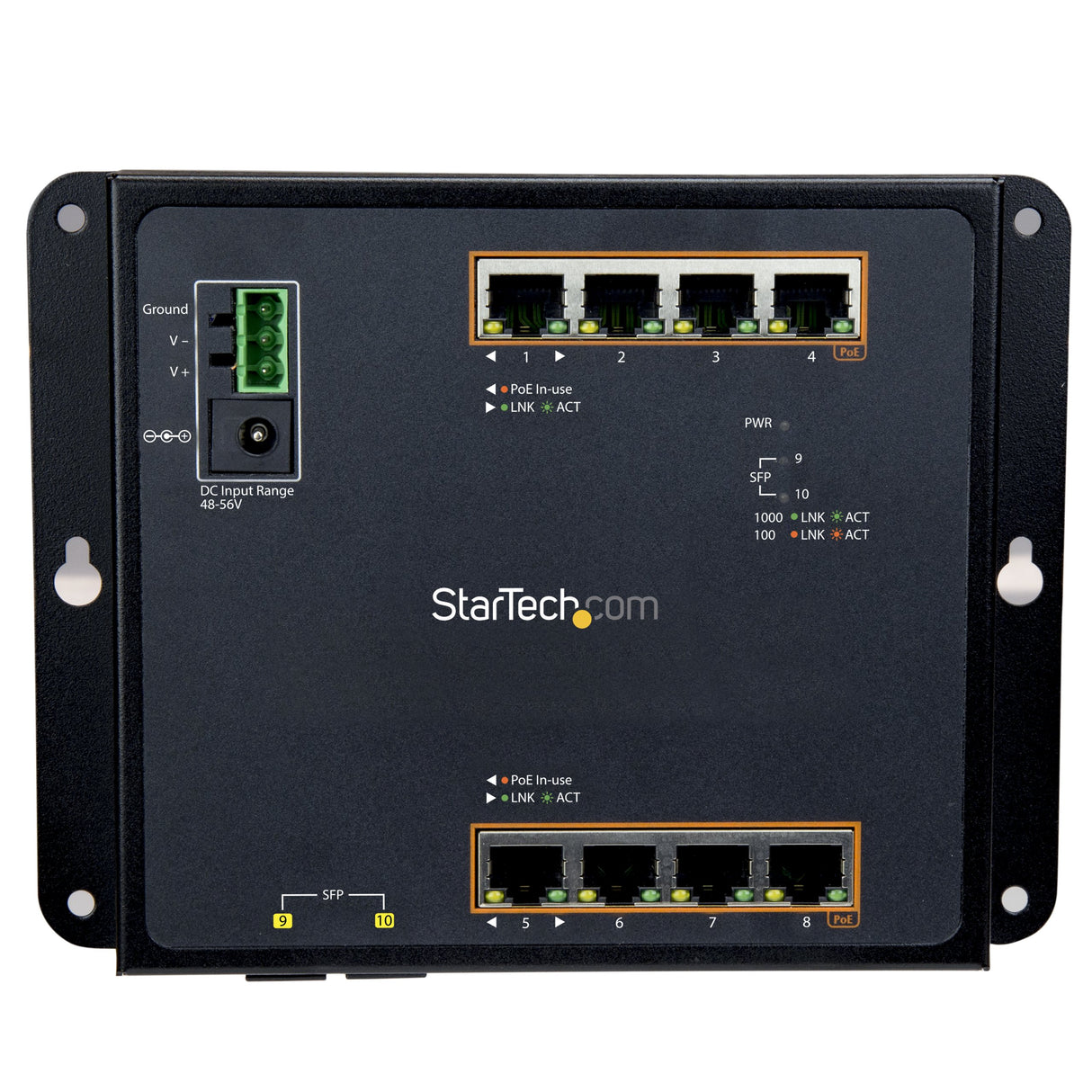 StarTech.com Switch Conmutador de Red Gigabit Ethernet con 8 Puertos RJ45 PoE+ y 2 Puertos SFP - de Montaje en Pared - Gestionado