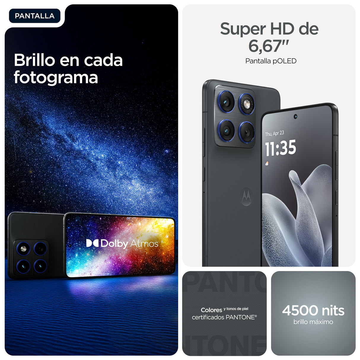 Motorola Edge 70 24GB (12GB+12GB RAM Boost)/512GB Gadget Grey, España. Diseño increíblemente Fino. Pantalla Super HD de 6,7". Triple cámara 50MP con Moto ai. 4800 mAh. Durabilidad de Grado Militar