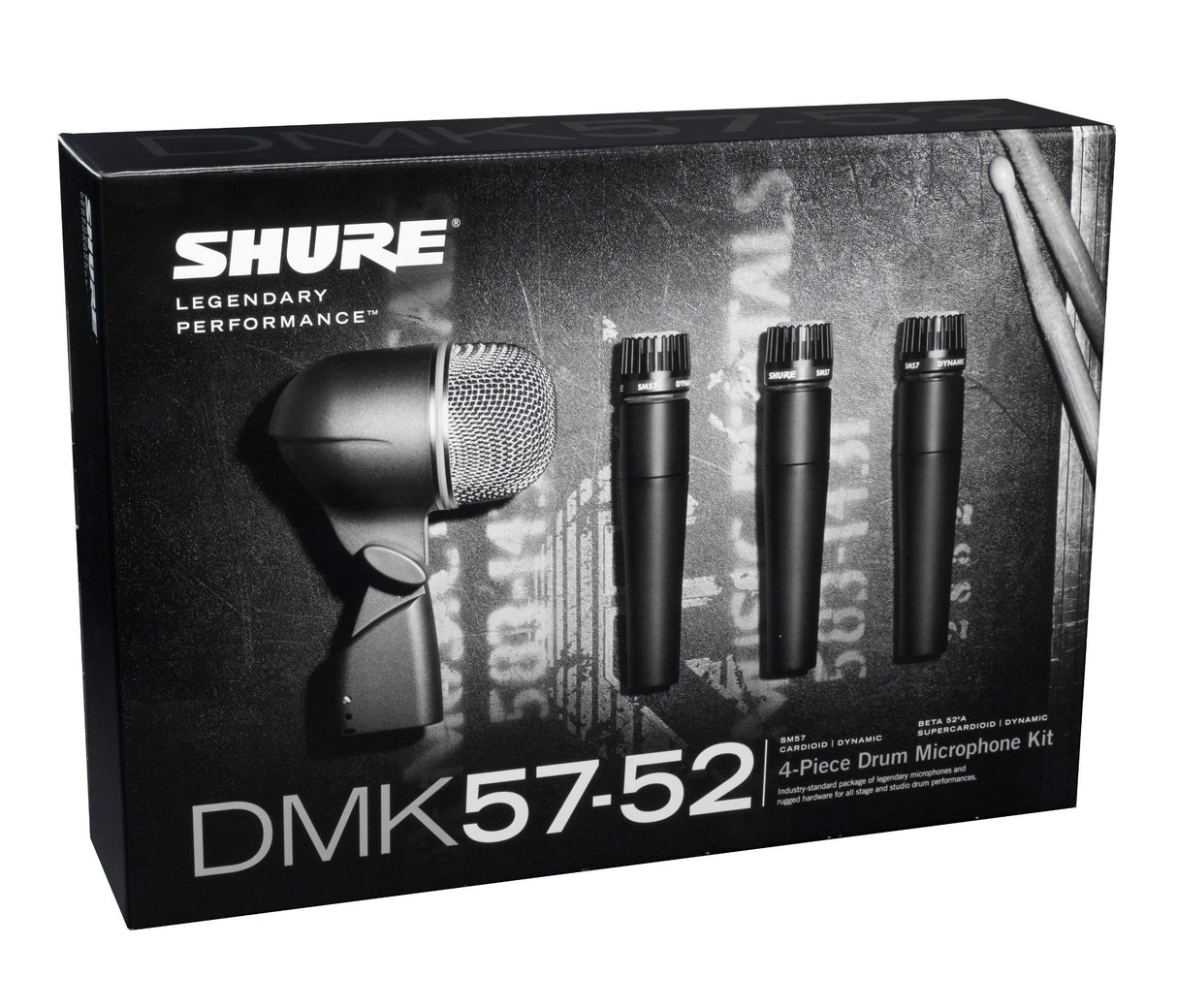 Shure Drum Microphone Kit for Performing and Recording Drummers, Conveniently Packaged Selection of Mics and Mounts with Options for Kick Drum, Snare Drum, Rack TOMS, Floor TOMS and Congas (DMK57-52)