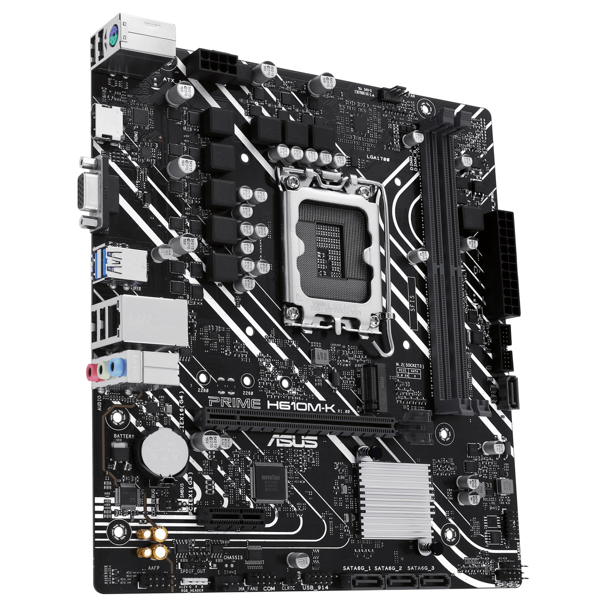ASUS PRIME H610M-K - Placa base micro-ATX Intel H610 LGA 1700 (DDR5, PCIe 4.0, ranura M.2, Realtek 1 Gb Ethernet, HDMITM/VGA, USB 3.2 Gen 1, SATA 6 Gbps, cabecera COM, cabecera RGB)
