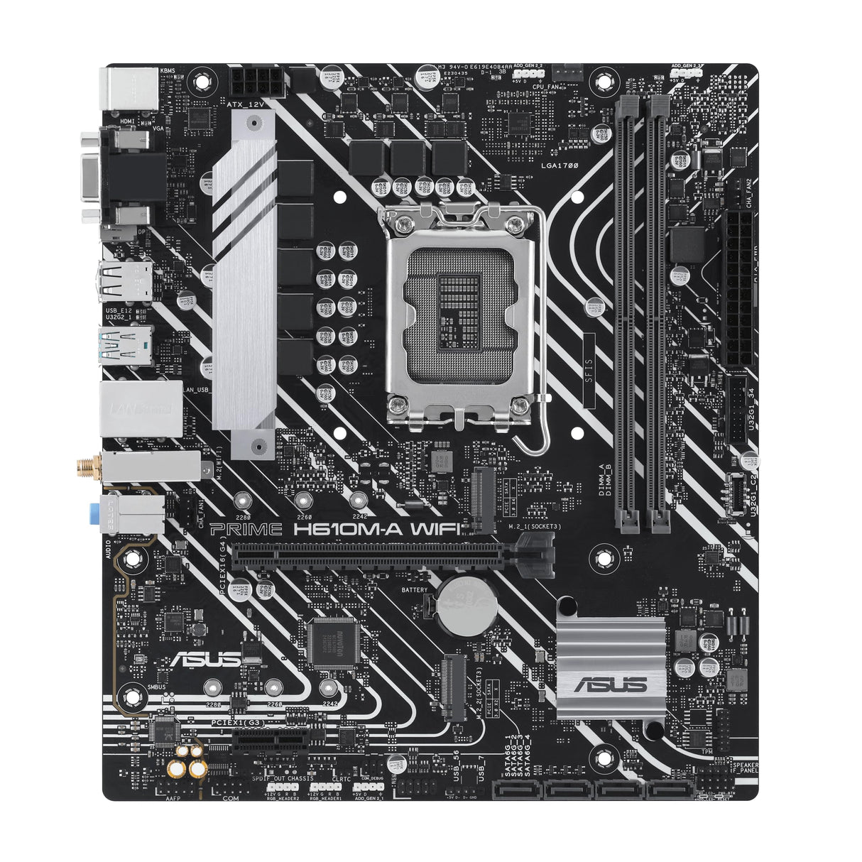 ASUS Prime H610M-A WiFi Intel H610 (LGA 1700) MATX Placa Base con PCIe 4.0, Ranuras M.2 duales, DDR5, Intel 1Gb Ethernet, DisplayPort, HDMI, VGA, Puertos USB 3.2Gen 2, cabeceras direccionables Gen 2,