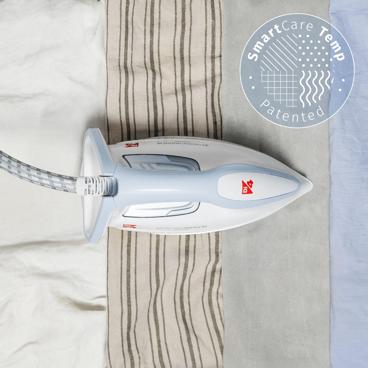 DI4 Centro de Planchado Jet Pressing Healthy 8B, 2600W, Golpe de Vapor 700gr, Vapor Continuo 150gr/min, Elimina 99,99% de Virus y Bacterias, Tecnología SmartCare, Suela 4D PROslide, Blanco