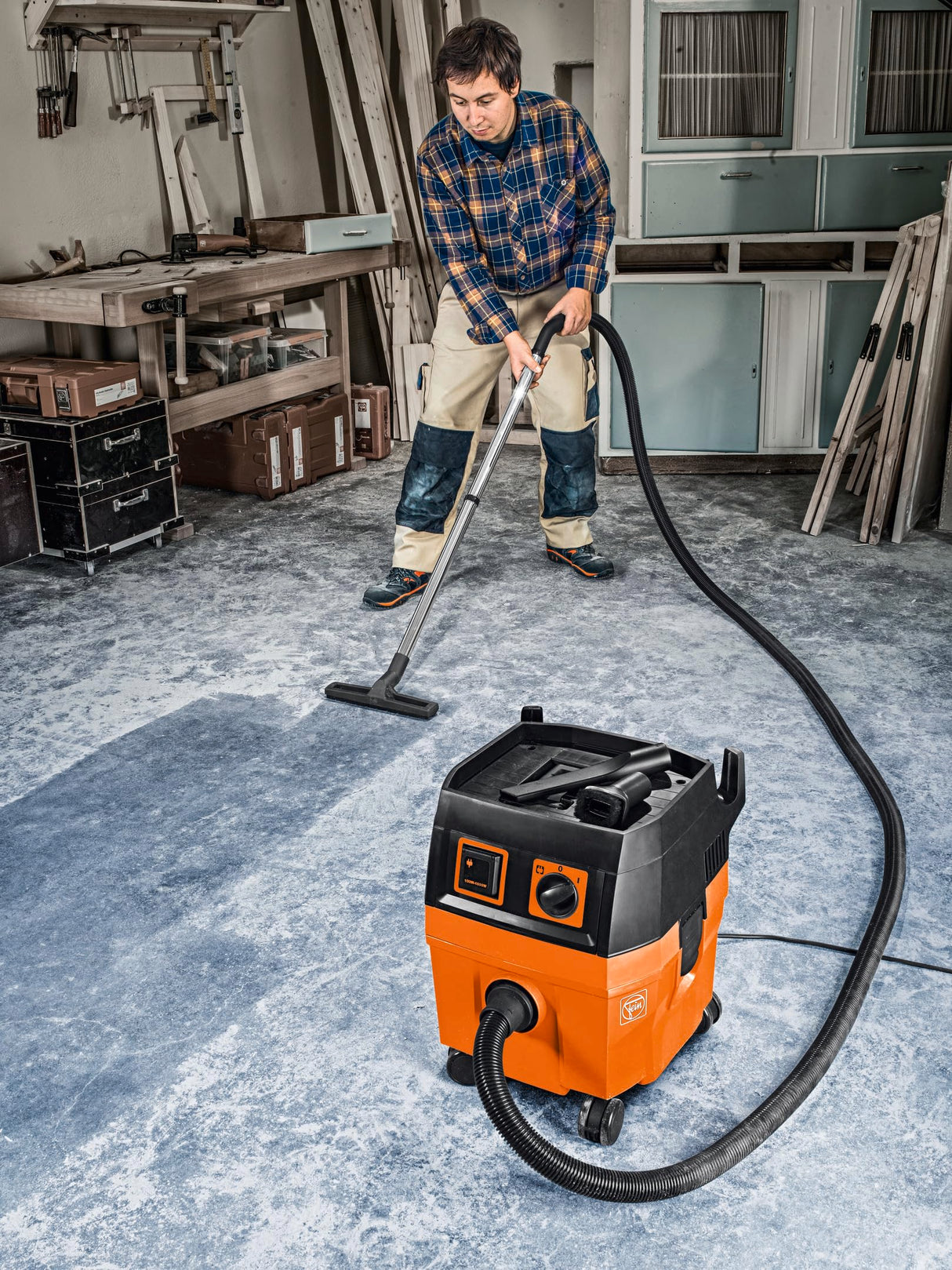 FEIN Dustex 25 L, Aspirador de obras para conexión de herramientas eléctricas, Aspirador en humédo/seco con cable de red 7,5 m, Potencia máxima de entrada 1380W. Homologación para la clase de polvo L.
