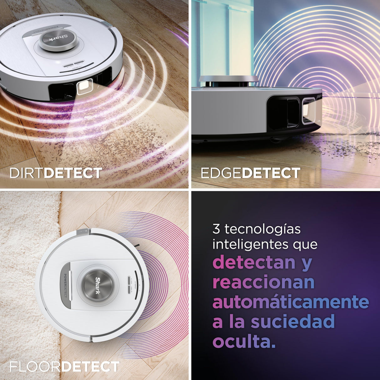 Shark PowerDetect Robot Aspirador, Vaciado automático, navegación 3D y LiDAR, Base antialérgenos, tecnología NeverStuck, para alfombras, Suelos y Pelo de Mascotas, WiFi/App, Blanco, AV2820VEEUWH