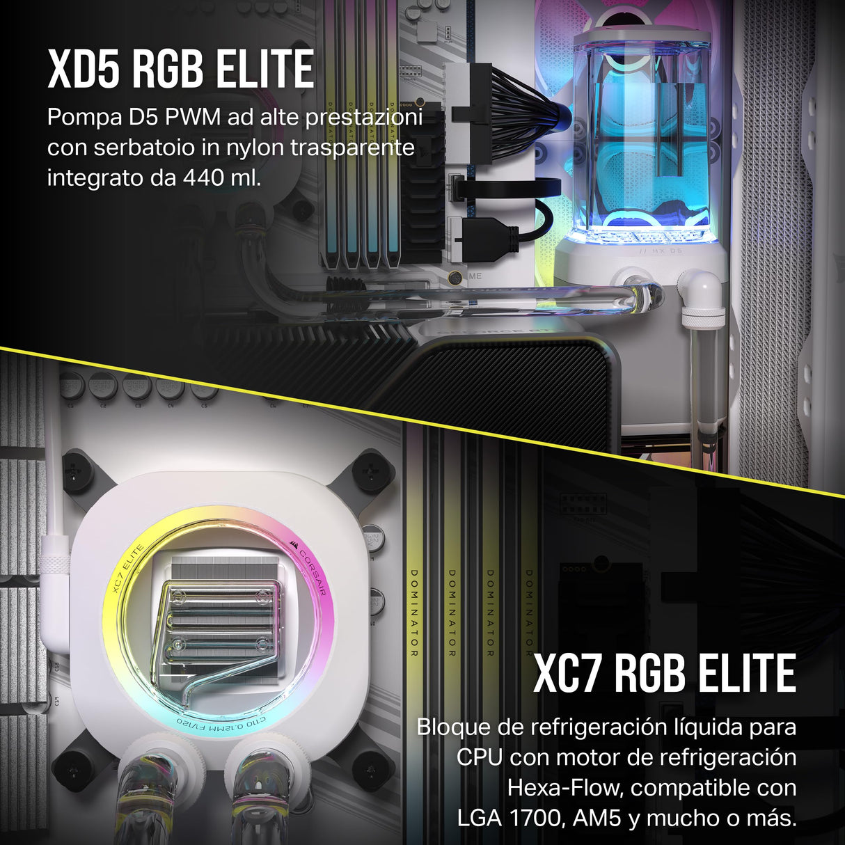 CORSAIR Hydro X Series iCUE LINK XH405i Kit de Refrigeración Personalizada - Bloque de Refrigeración Líquida para CPU XC7 ELITE - Bomba XD5 ELITE D5 Res - 3 Ventiladores QX120 RGB - Blanco